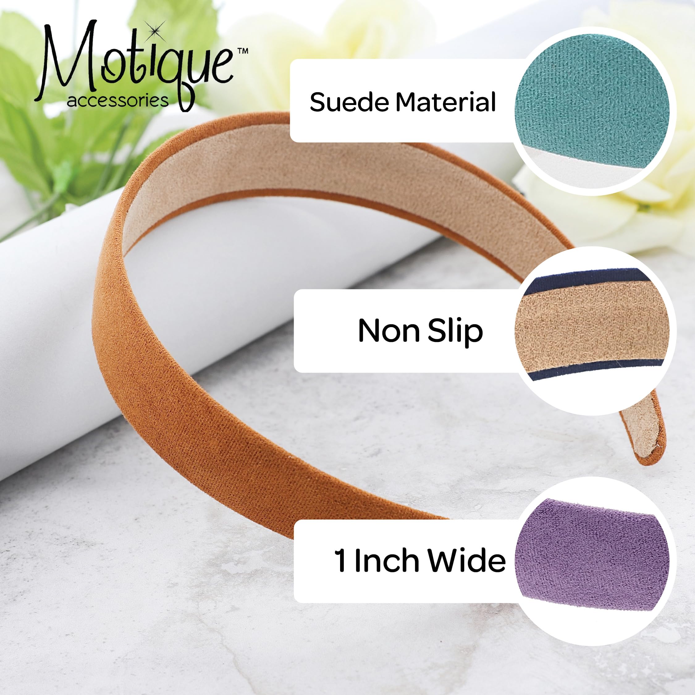 Cream suede like chain detail headband Amazon.com : Motique Accessories 1 Inch Wide Suede Like  main image 2