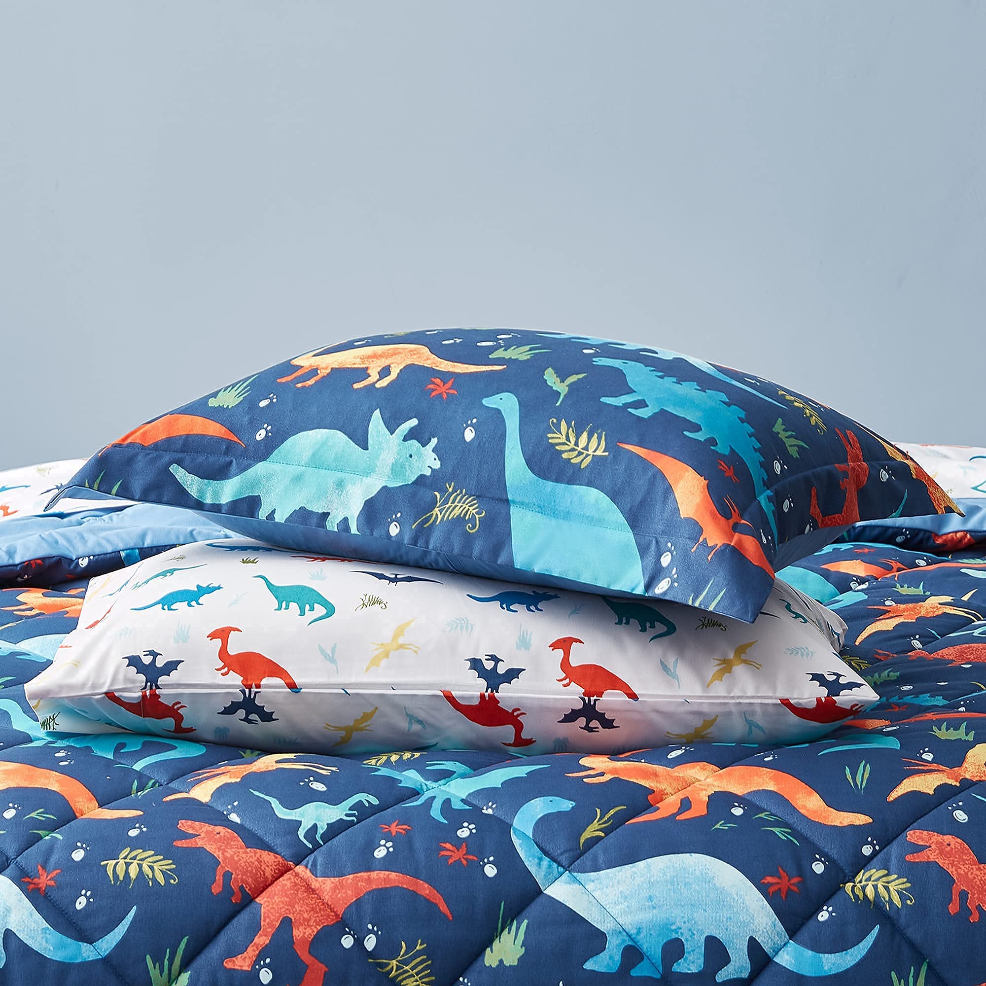 Juego de edredón para niños, 7 piezas, suave, ligero, dinosaurio, con sábanas, cama en una bolsa, juego de edredón duradero para niños tamaño Queen 5