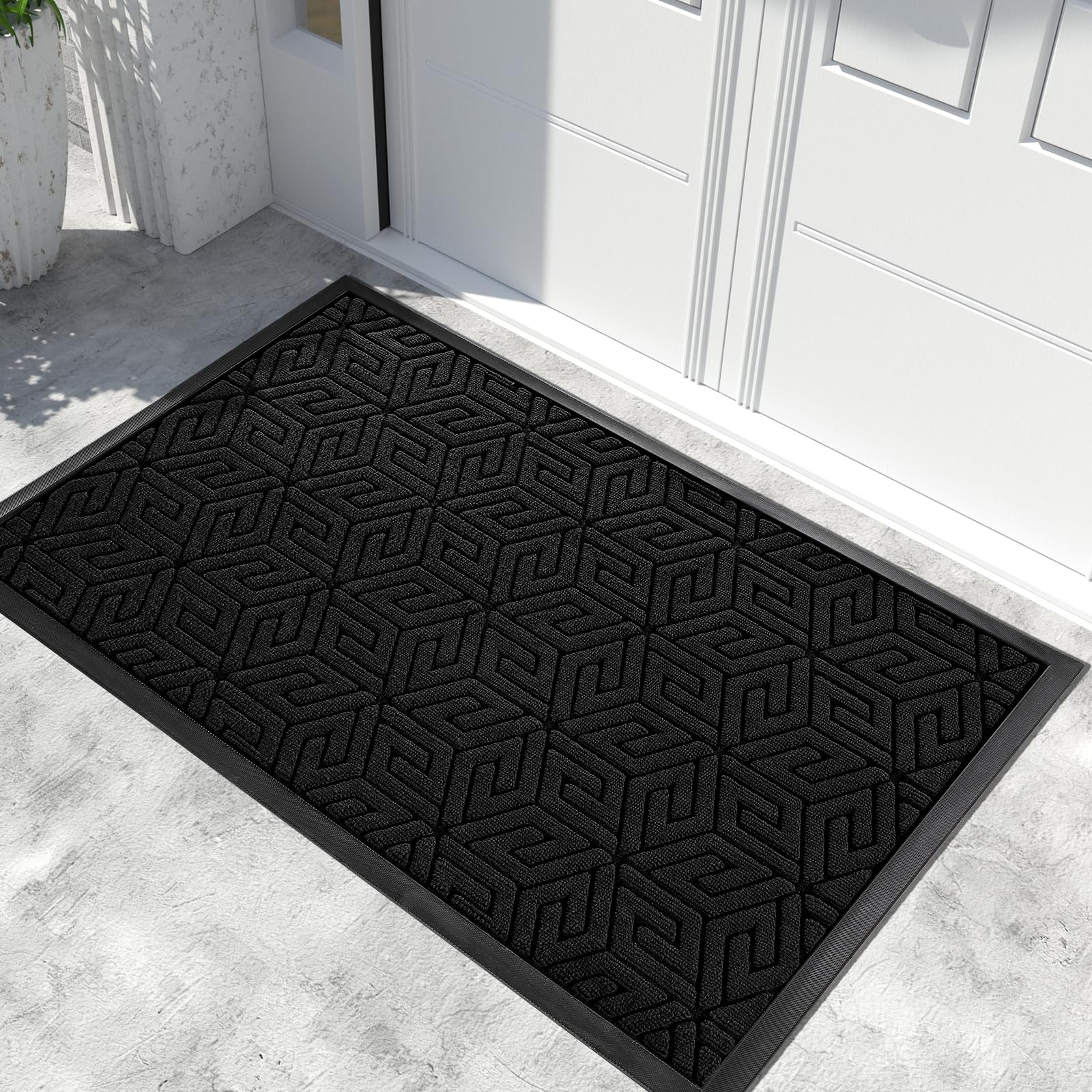 Yimobra Front Door Mat Outside Entrance 59.8x36, Waterproof All-Season Weather Large Doormat, Non Slip Natural Rubber, Stain and Fade Resistant, Indoor Outdoor Mat, Easy Clean Patio, Garage, Black