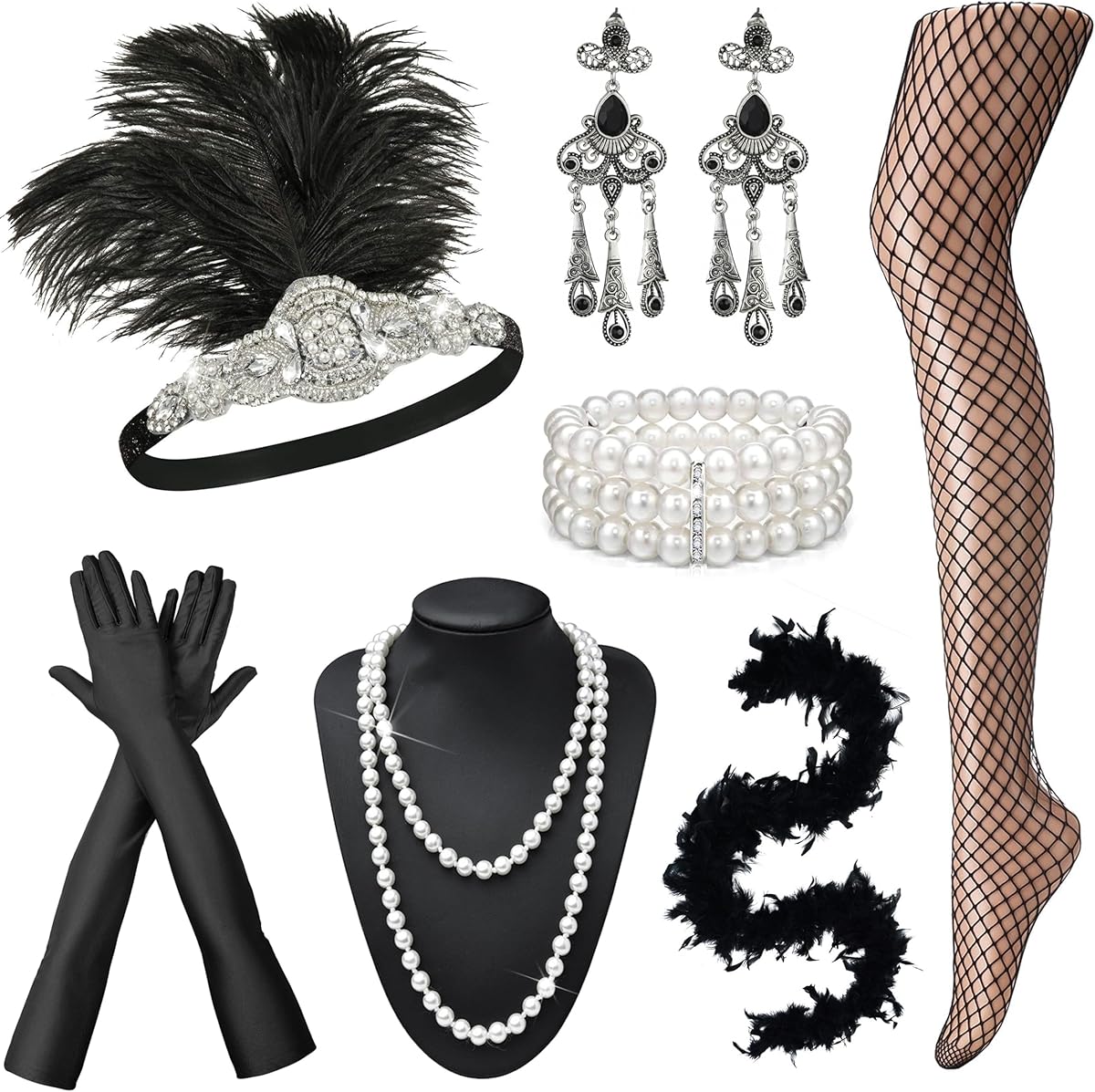 EIELO 1920s Great Gatsby Accessories Set for Women Headpiece Headband Flapper Roaring 20s Costume Accessories