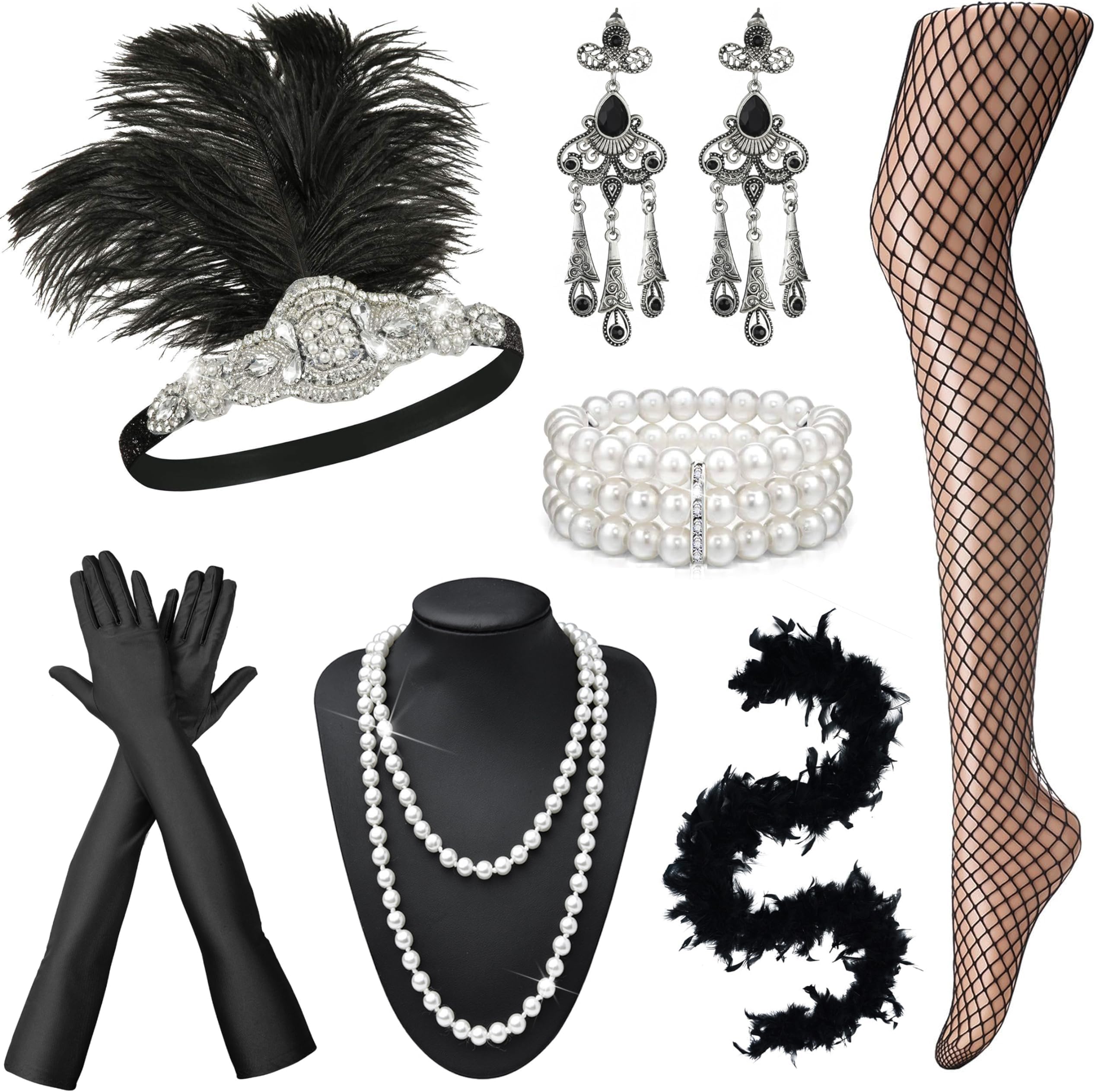 1920s Great Gatsby Accessories Set for Women Headpiece Headband Flapper Roaring 20s Costume Accessories