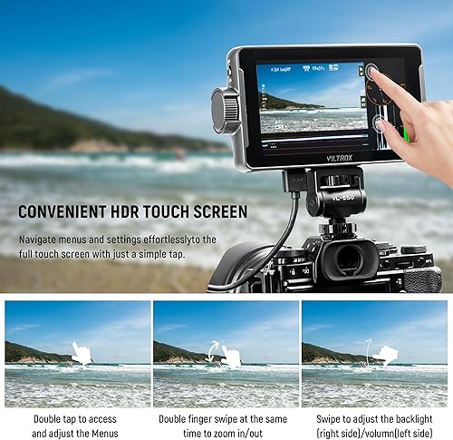 Miniatura 4 de VILTROX DC-550 Pro – Monitor de campo de cámara de 5.5 pulgadas, monitor DSLR con pantalla táctil HDMI 4K con batería, capucha para protección