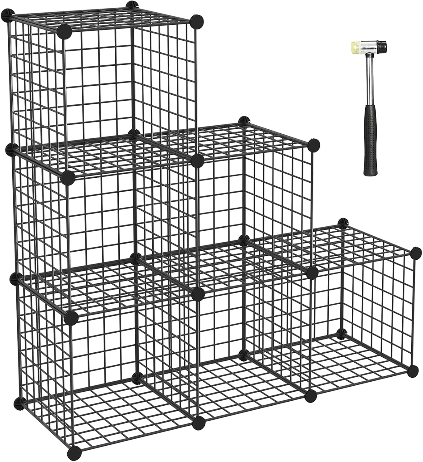 HUBSON Wire Cube Storage Organizer, Book/Toy/Craft/Potted Plants and Pet Closet Organizers and Storage Shelves, 6-Cube Freely Combinable Metal Grids Storage Shelf, Black, Iron Black Iron 6 Cubes