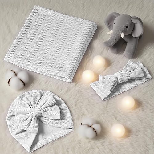 Miniatura 2 de Manta de muselina, juego de manta para bebé recién nacido, mantas con diadema y sombrero de lazo, artículos esenciales para recién nacidos, mantas