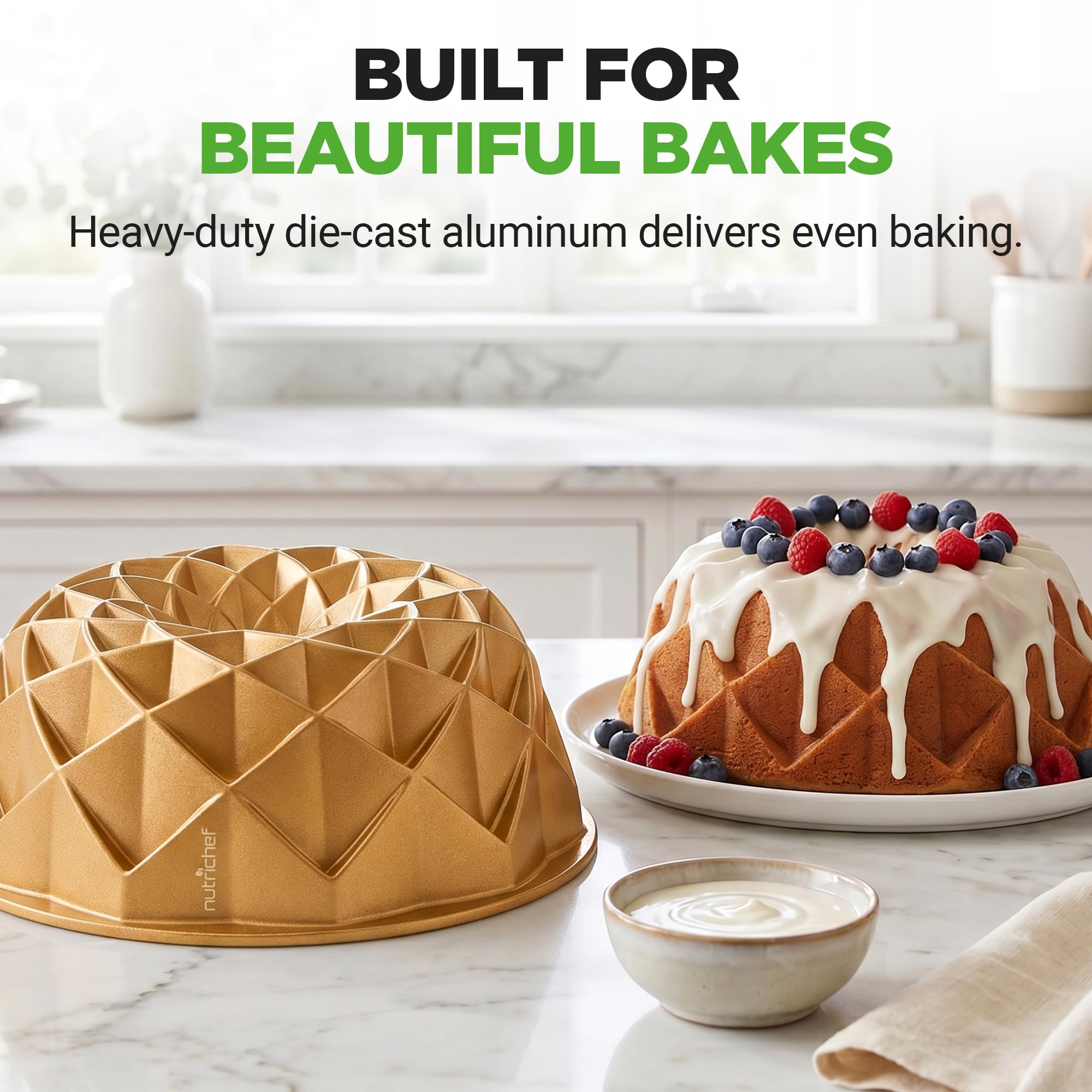 NutriChef Pandora geriffelte Kuchenform, extra dick, antihaftbeschichtet, Aluminium, gleichmäßiges Backen und Bräunen, ofenfest, PFOA-frei, perfekt für Kuchen, Brot und mehr