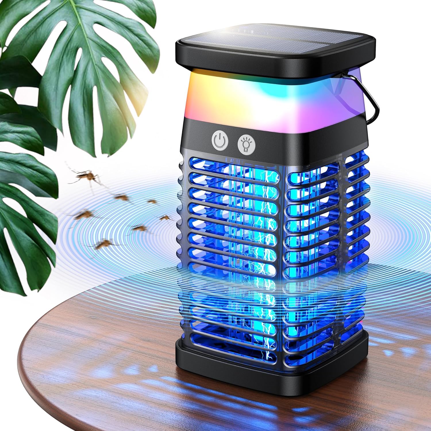 Bug Zapper Outdoor Indoor Mosquito Zapper Solar Fly Zapper Rechargeable Electric Mosquito Killer IP68 Waterproof Insect Fly Trap Plugin with RGB Light & Reading Lamp for Patio Camping Home Backy