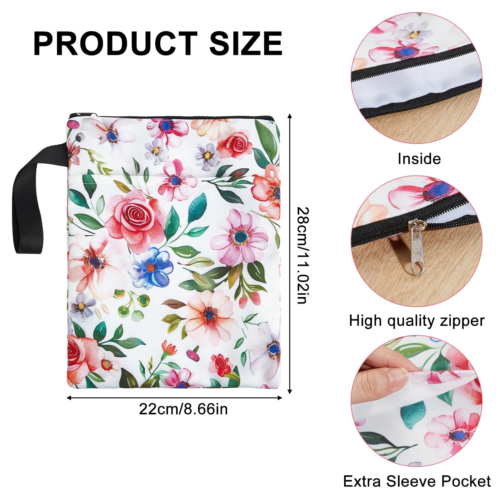 NICENEEDED Rose Thicken Book Cover with Zipper, Book Sleeve with With Wider Rope - Image 4