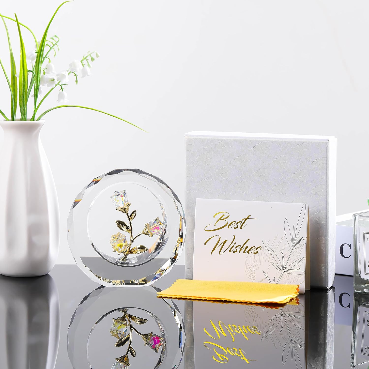 Clear Rose Flower Crystal Figurine with Vase - Bouquet Flowers Ornament Gifts for Wife Girlfriend Women - Handmade Crystal Flower Collectible Home Table Decor for Valentine's Day Wedding Anniversary - Image 5