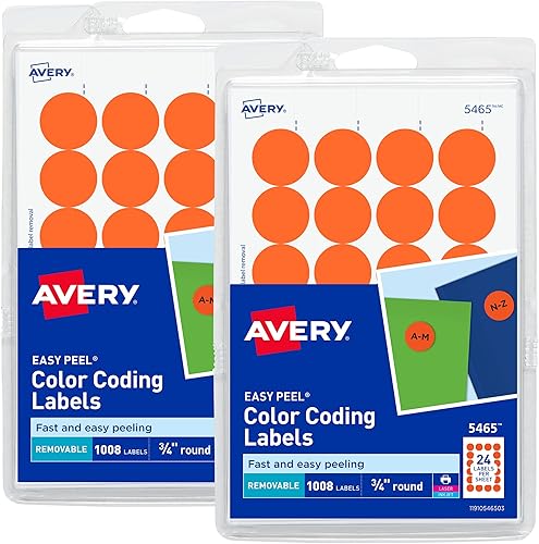 Avery Etiquetas redondas de codificación de colores imprimibles, diámetro de 34 pulgadas, naranja, 1,008 por paquete, 2 paquetes, 2,016 etiquetas