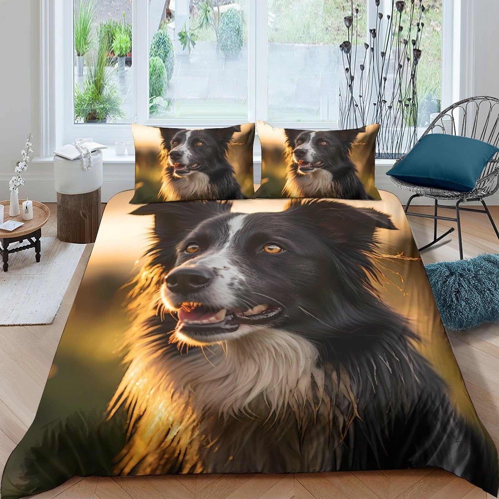 Ctjqhvkz Style-3 3D Printed Border Collie Fitted Sheet Microfiber Soft Breathable Dog Portrait Bed Cover For Bedroom Guest Room Decor Single（135X200cm）