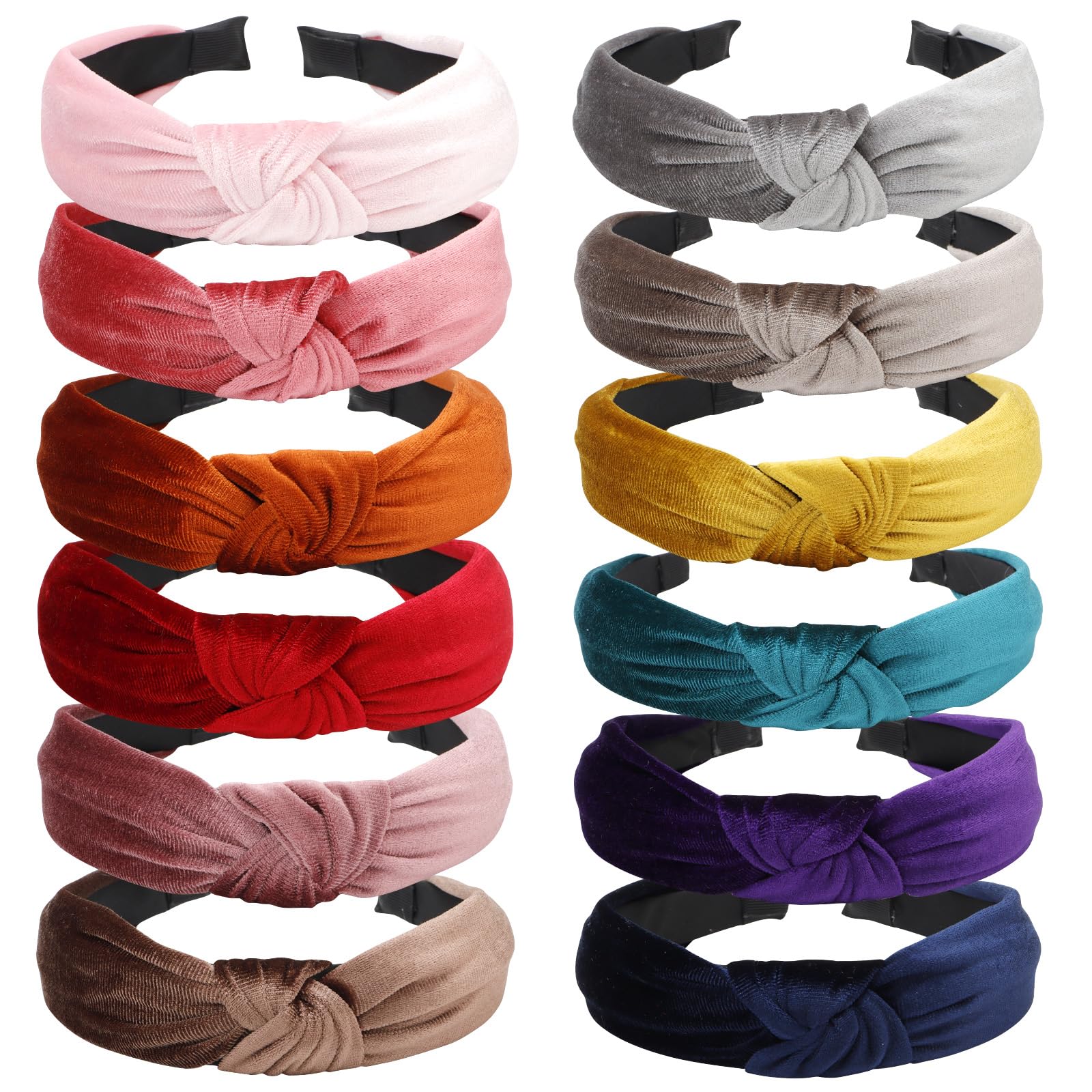 VELSCRUN Knotted Headbands - Pink, Red, Brown, Gray Velvet Wide Top Knot Hair Accessories for Women and Girls