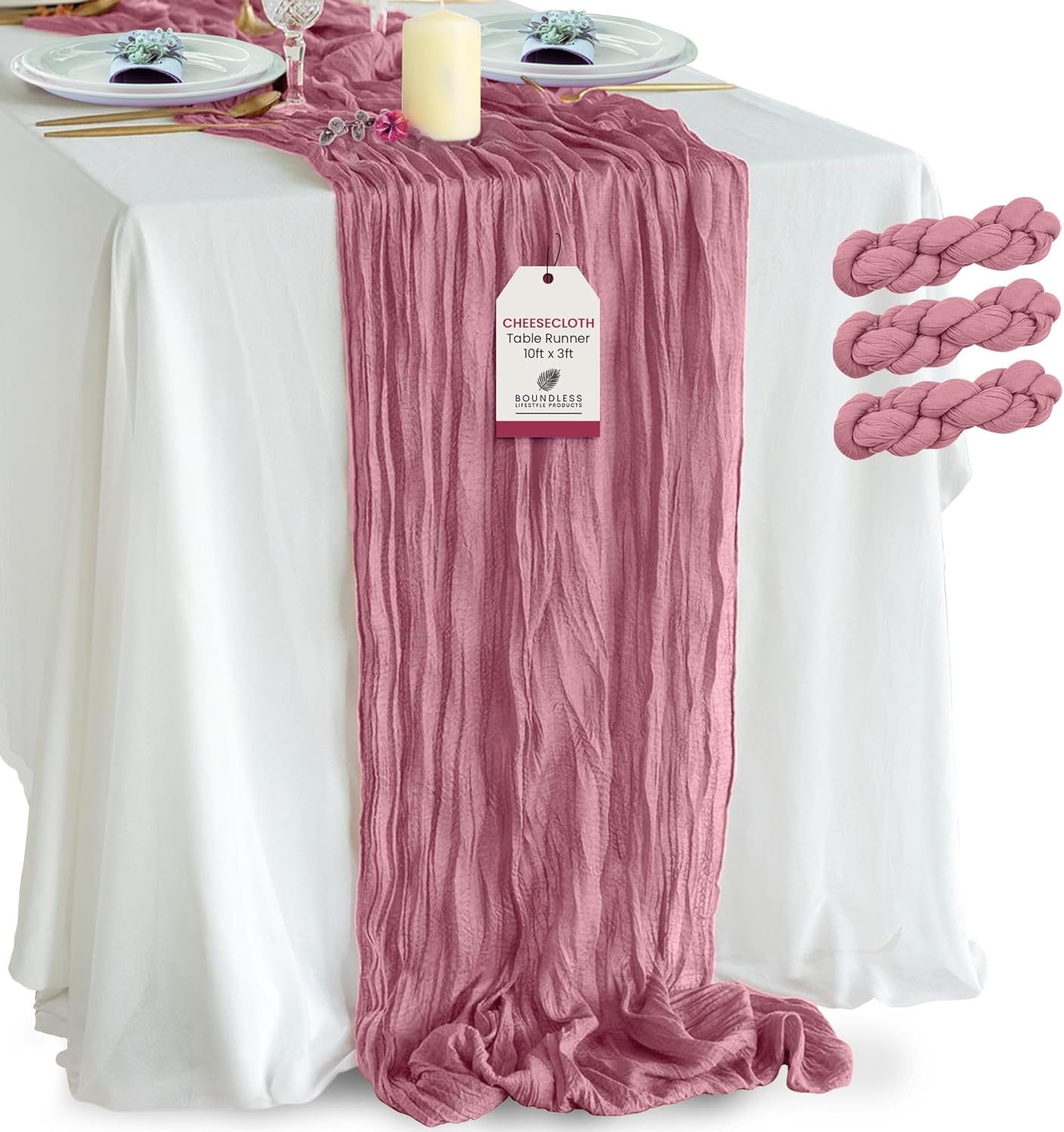 Table Runner 10ft x 3ft - Cheesecloth Table Runner Best for Bridal Shower, Wedding, Party, Engagement, Baby Shower, Christmas Table Runner, Fall Table Runner Boho Decor by Boundless Lifestyle (3 Pack)