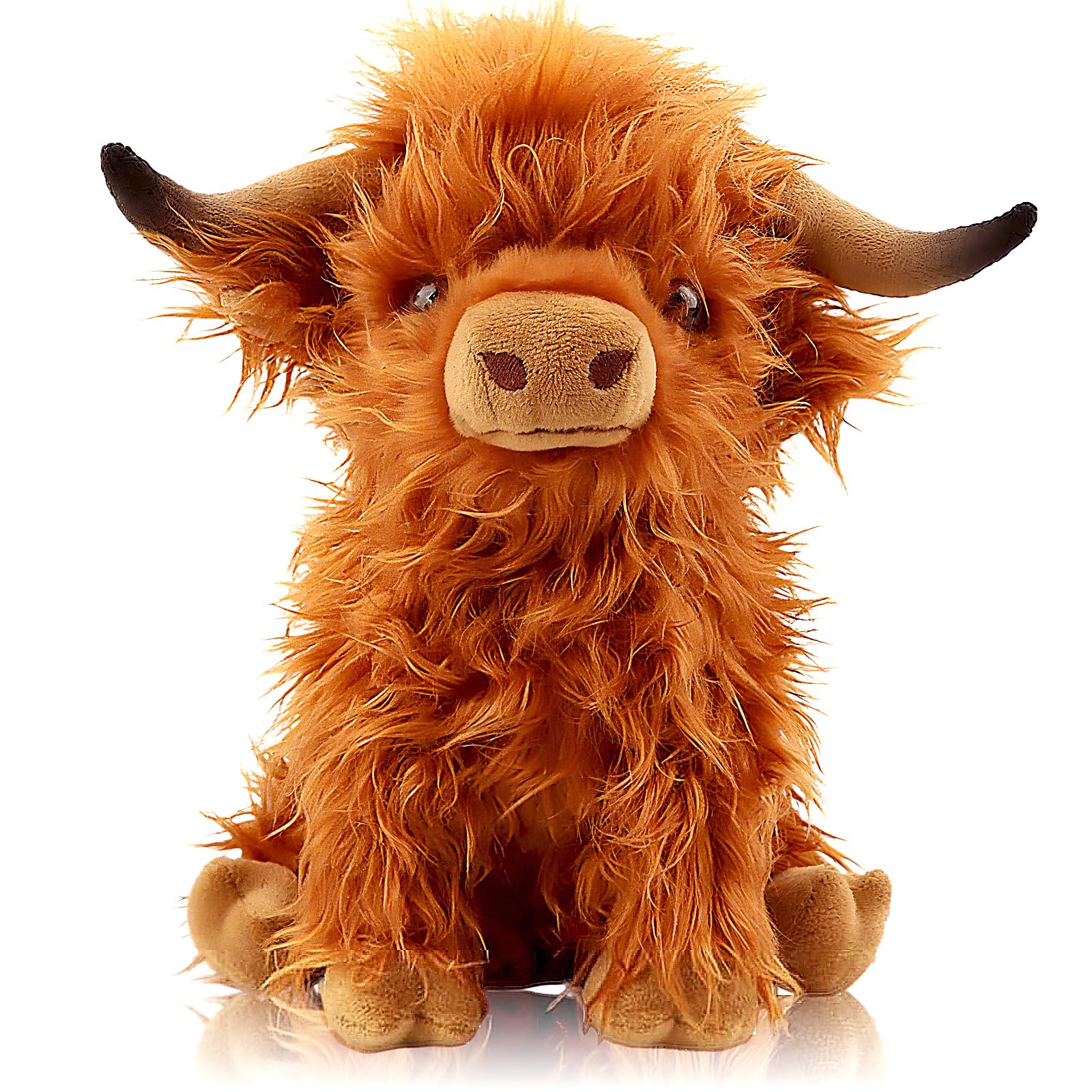 Highland Cow Stuffed Animal Cute Fluffy Plush Toy for Kids Farm-Themed Decor Brown 10 5 Inches Soft PP