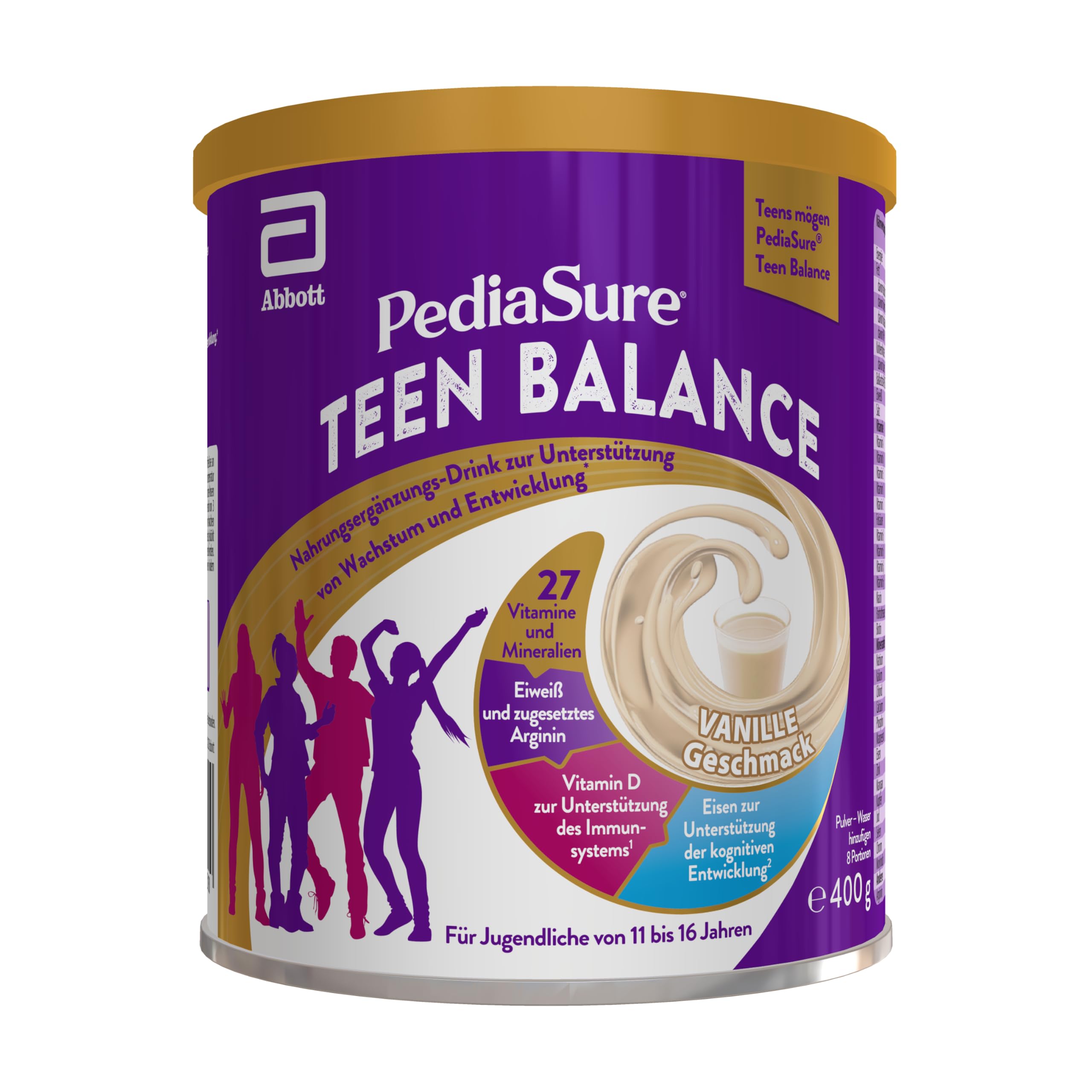 Pediasure Teenbalance Vanille 400g| leckerer Nahrungsergänzungsshake für Teens 11-16 Jahren| mit 27 Vitaminen & Mineralien, Protein| unterstüzt Wachstum, Entwicklung, Immunität (Packung mit 6)