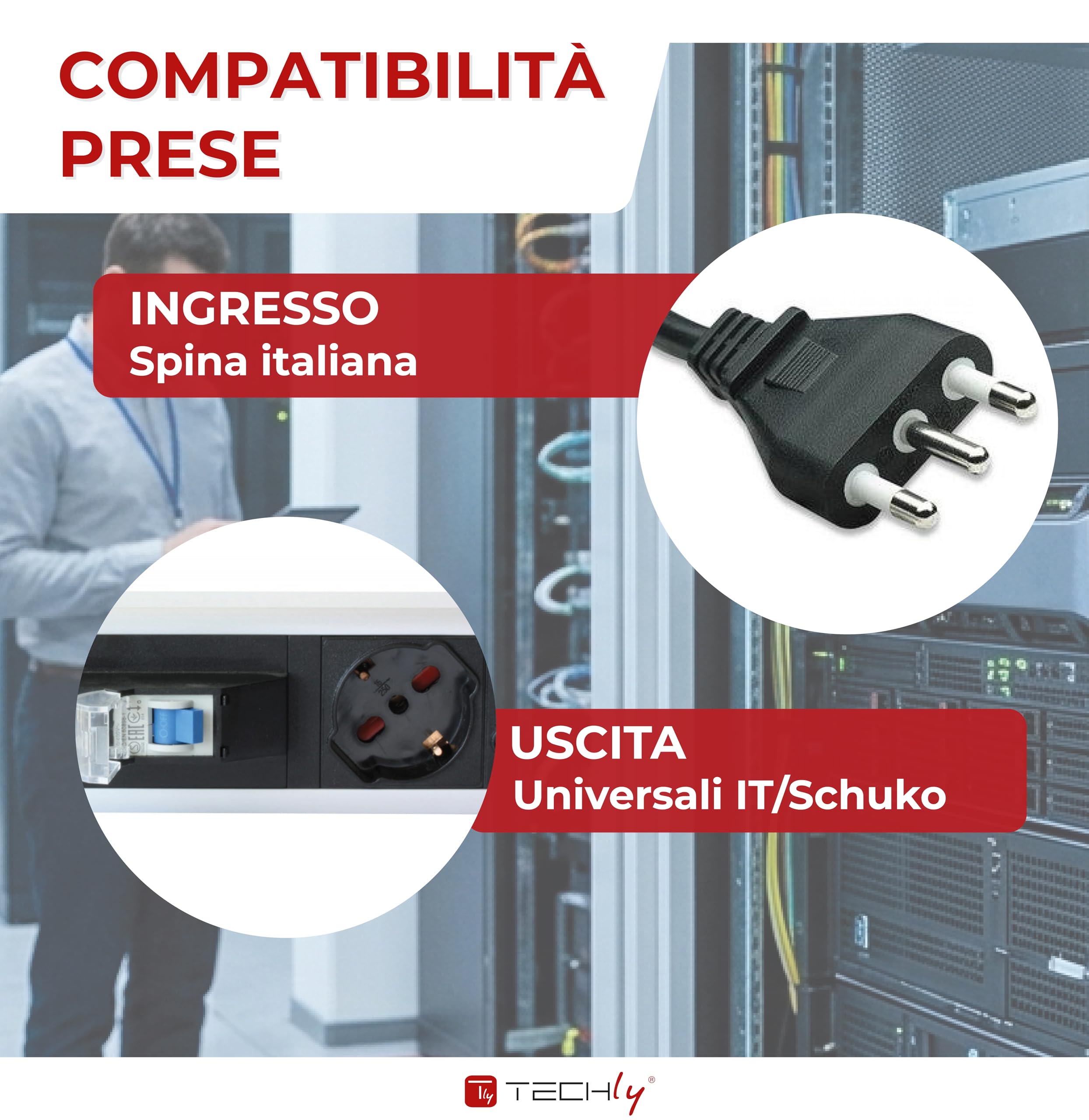 Techly Professional 23165 - Regleta Vertical para Armario de 12 plazas con imán
