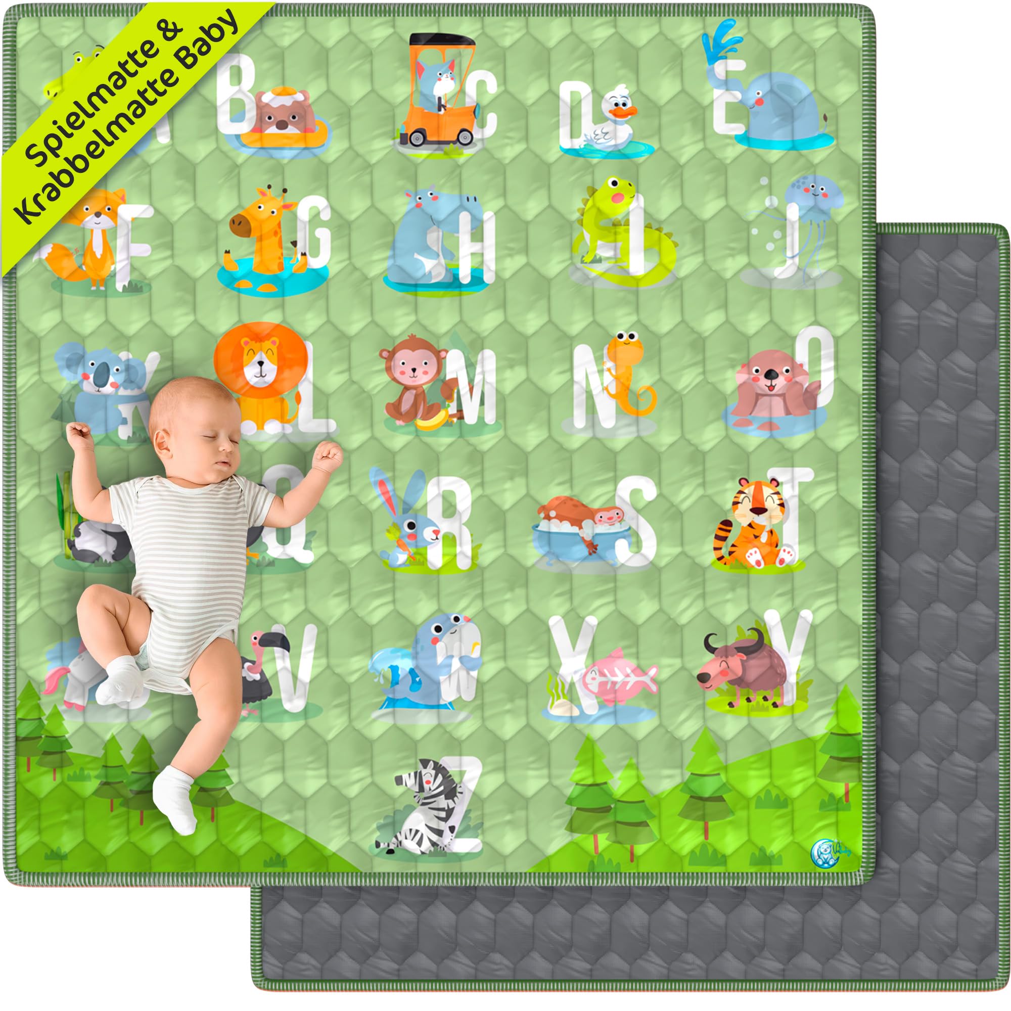 Spielmatte & Krabbelmatte Baby Faltbar 127x127cm Bodenschutz gegen Stürze Play Mat for Babies – Dicke rutschfest & Waschbar – Spielteppich Montessori Aktivitäten - Krabbeldecke VALBABY