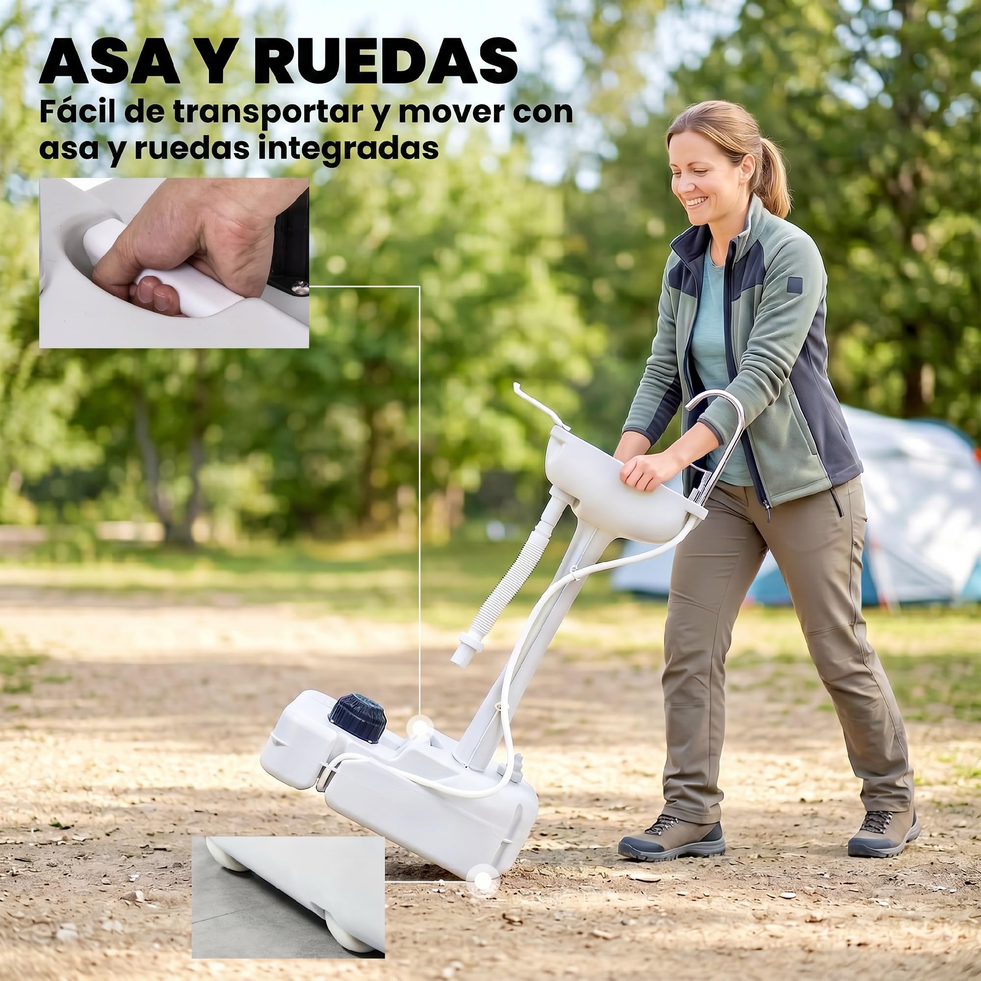 Outsunny Lavamanos Portátil Estación de Lavado para Actividades al Aire Libre y Camping con Tanque de Agua de 17L Dispensador de Jabón Toallero y 2 Ruedas HDPE para Eventos, Reuniones Gris Claro