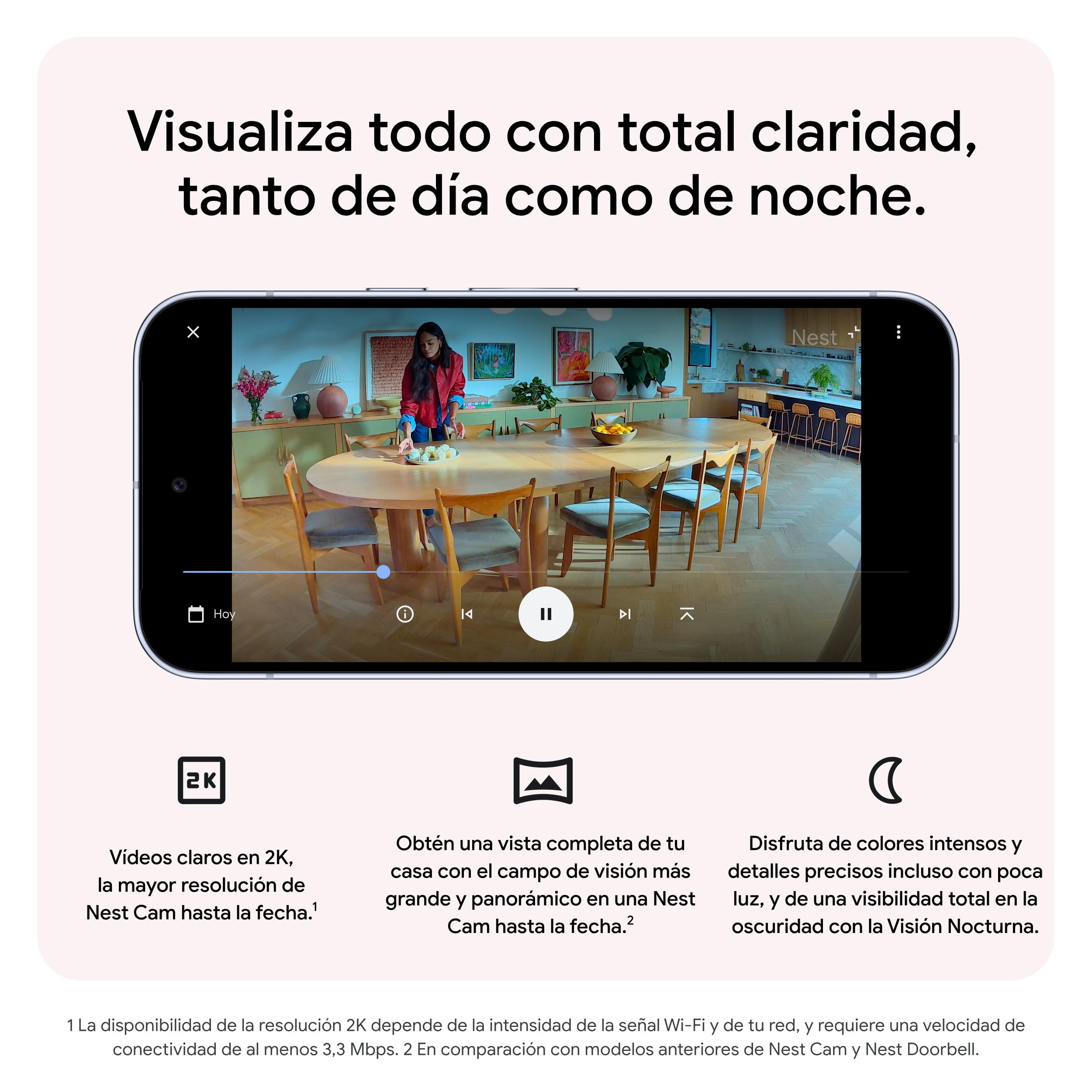 Google Nest CAM Indoor (con Cable, 3.ª Gen.) - Cámara de Seguridad de Interior con vídeo 2K - Funciona con Google Home - Nieve