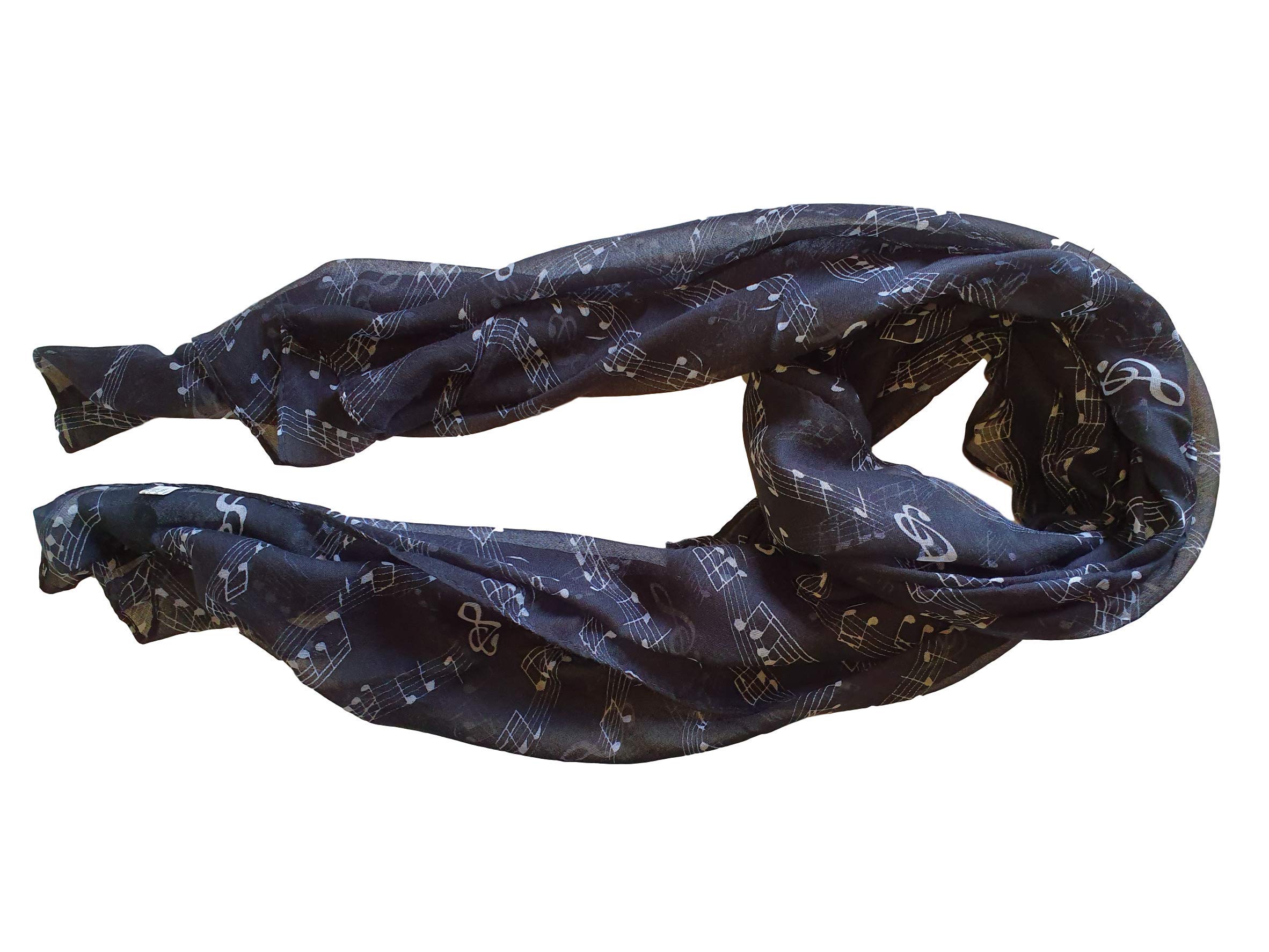 Fat-catz-copy-catz Music Print, Musical Note Printed Scarves, Large Size Fashion Scarf Wrap Sarong Shawl Fantastic Gift (Black musical note scarf)