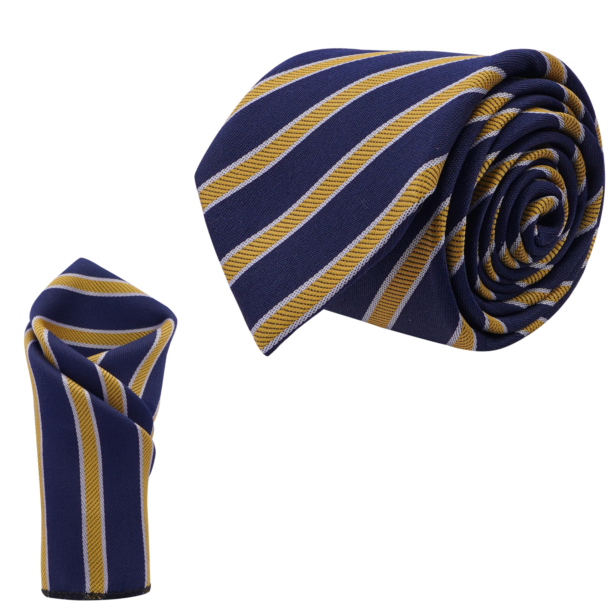 calixto Men'S Blue Color With Yellow Stripe Ties Micropoly Formal Necktie With Pocket Square, Silky Feel (Pack Of 2).-picture-22