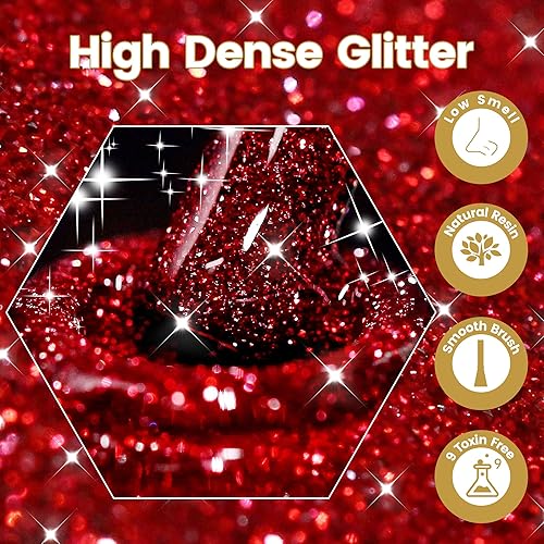 Miniatura 7 de YTD Likomey Esmalte de uñas de gel con purpurina reflectante, 0.5 onzas líquidas, esmalte de gel brillante de diamante rojo, brillante, manicura de