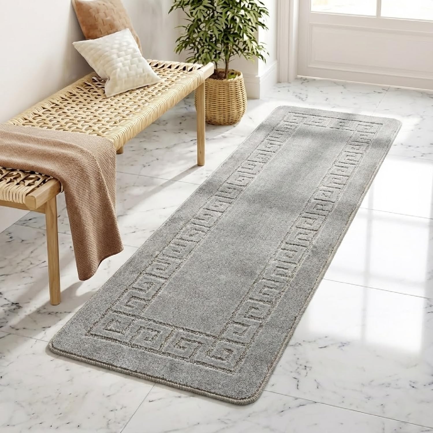PHP Carpet Runners for Hallways Non Slip Long With Gel Back - Marble Rug Washable Low Pile Rug, Kitchen Runner - Ideal For Living Room, Bedroom, Lounge And Hall |80 x 300 cm -Grey — image 1