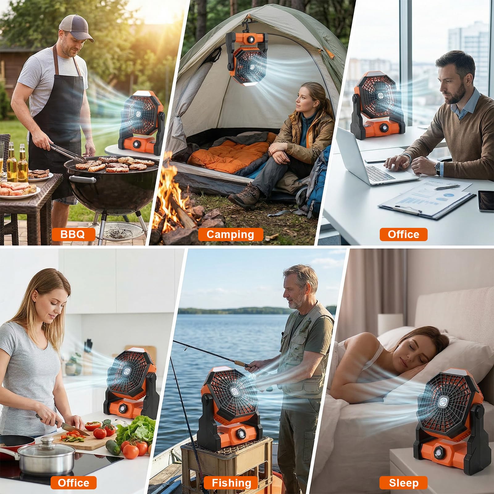 Qoosea Ventilateur de Camping Portable Tente Ventilateur 24000mAh 3 en 1 Ventilateur de Tente Extérieure avec Lumière LED de Classe 3 à 4 Vitesses pour la Pêche en Plein air de Voyage de Tente