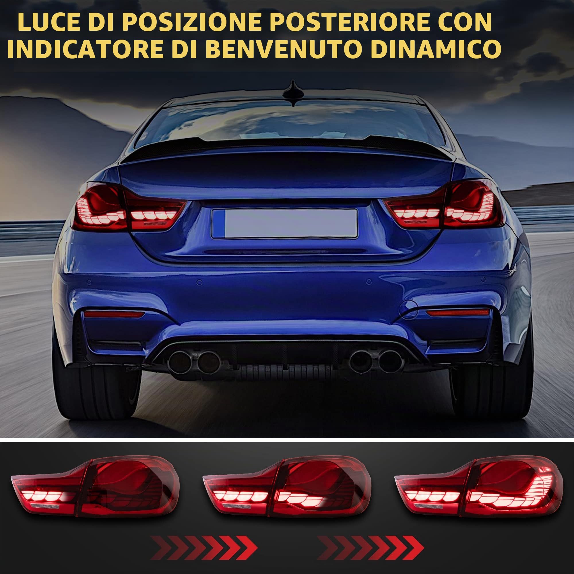 VLAND Fari posteriori LED per M4 GTS F82 F83, Serie 4 F32 F33 F36 Coupé Cabriolet 2014-2020, Con luci diurne dinamiche e indicatori di direzione - Rosso