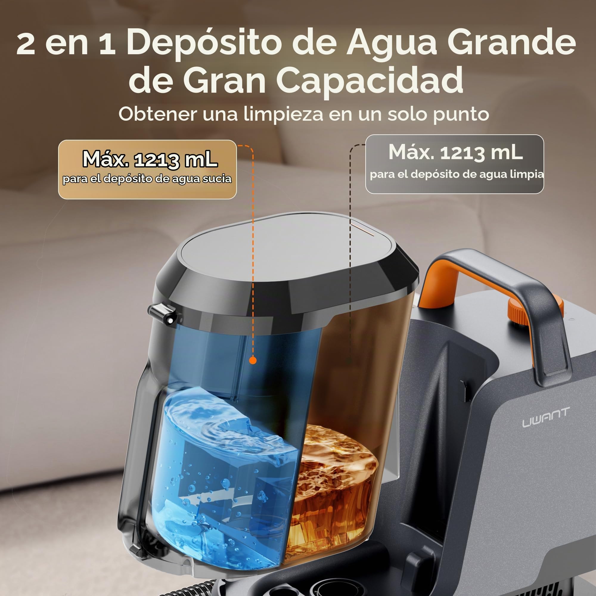 Uwant Máquina Limpiadora de Alfombras 22Kpa Aspiradora Portátil para Mascotas, Limpiador de Tapicerías con Solución Oxy Set de 1 para Manchas, Autos, Alfombras, Muebles
