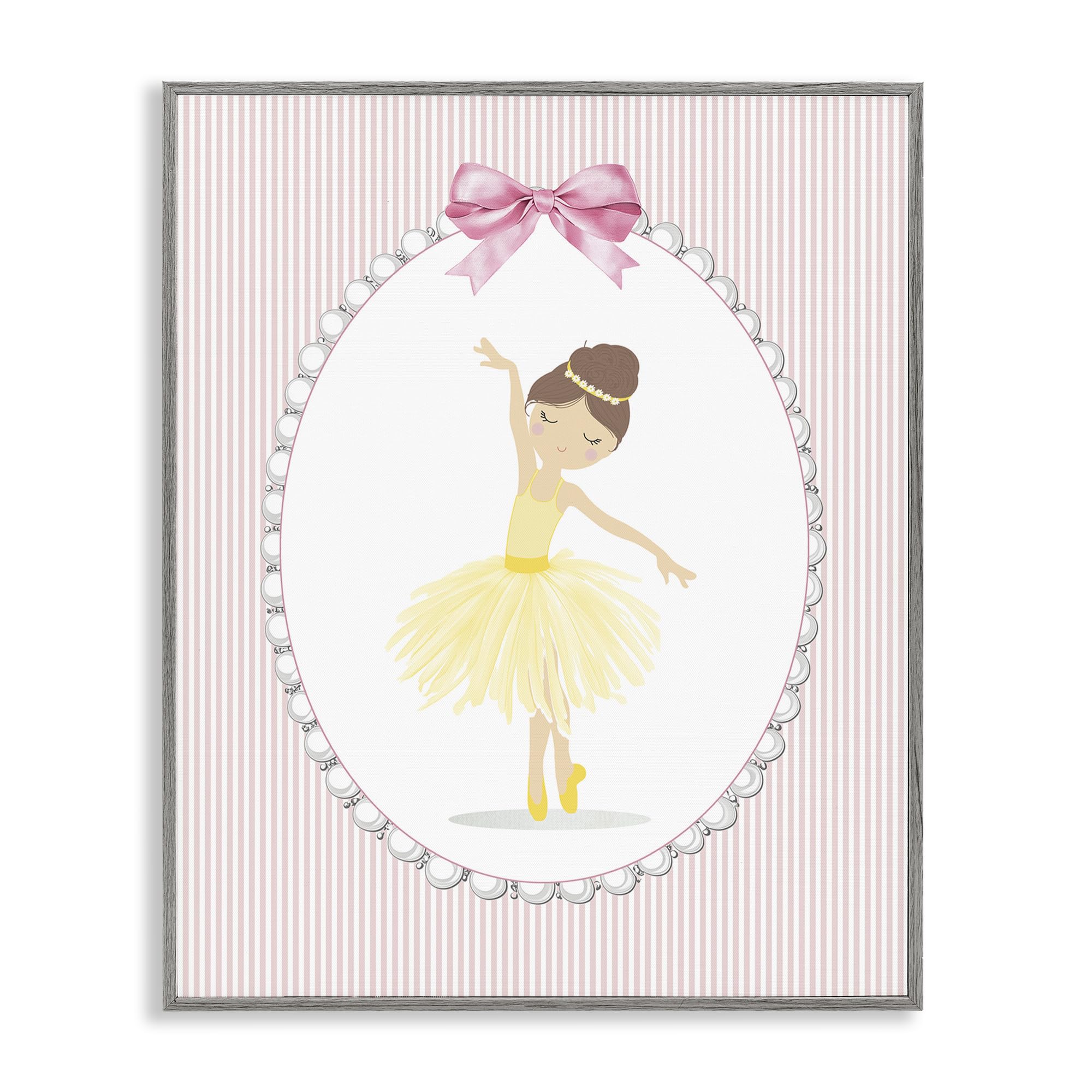 Stupell Industries Farmhouse Gray (Textured) Anime Ballet Dancer Stripes, 24 X 30 Inch Framed Giclée Print