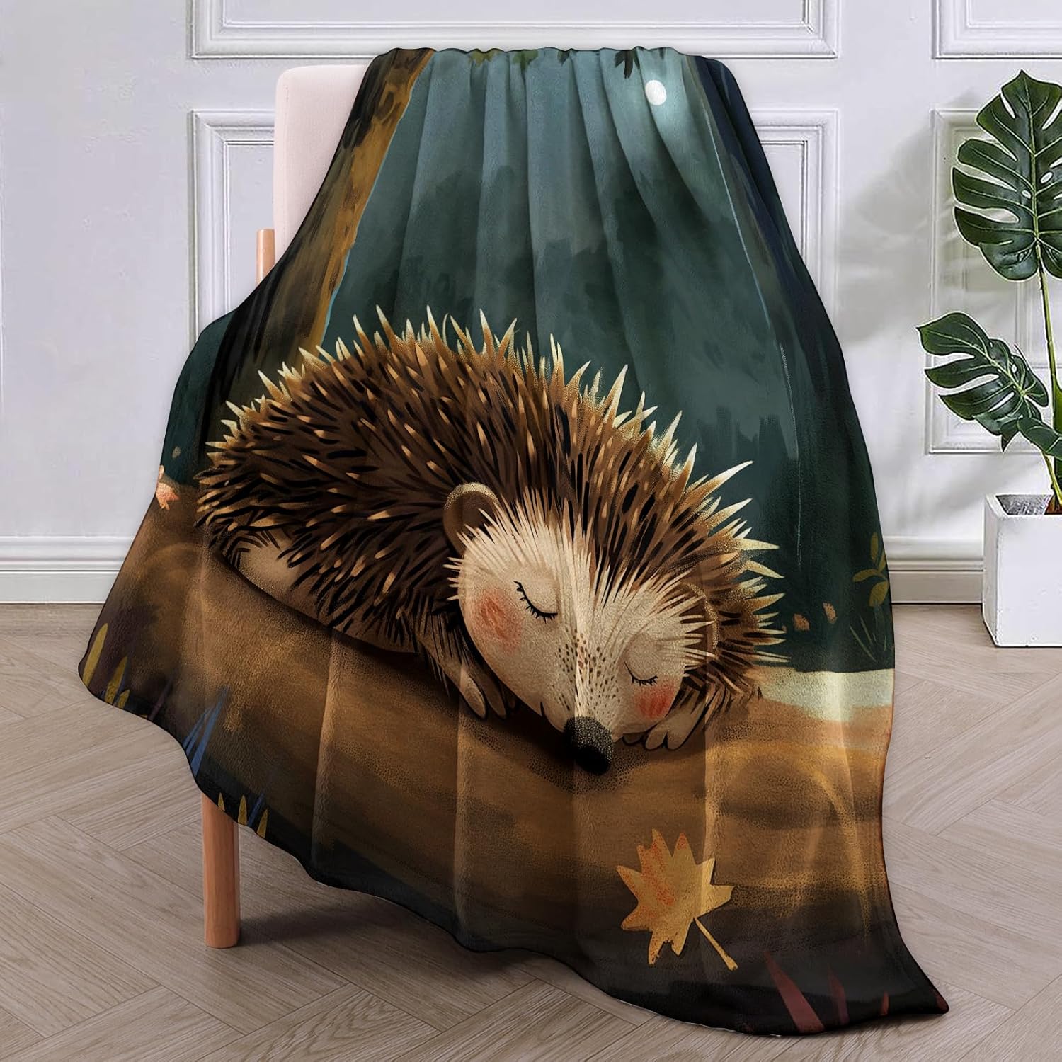 Cute Hedgehog Flannel Blanket,Autumn Wildlife Soft Lightweight Throw Blankets Gifts for Women Animal Lovers,50" x 60" Perfect for Couch Bed Home Travel Decor - Image 2