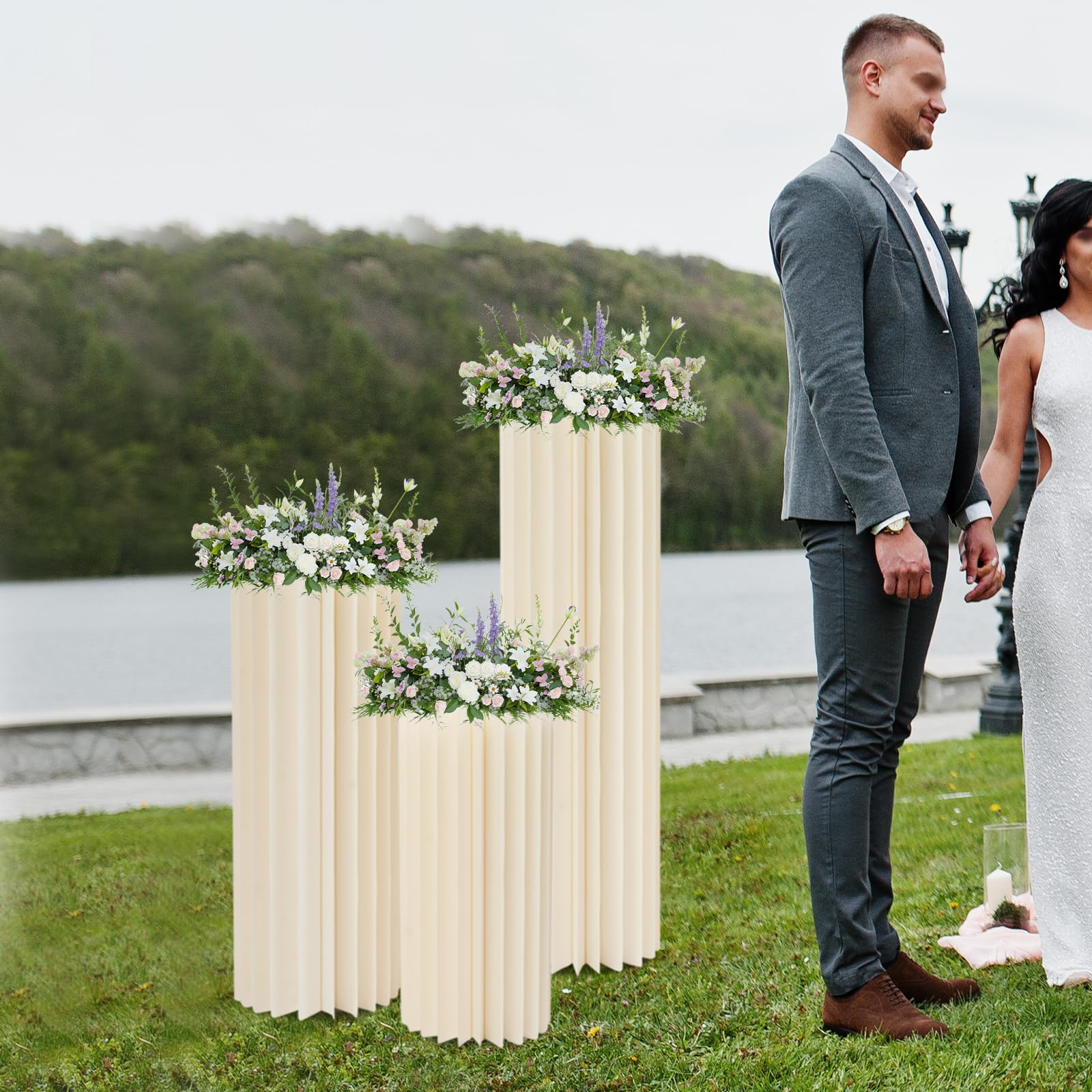 Blumenständer Faltbar Karton Hochzeit Dekosäule Blumensäule Set | Wabenstruktur mit stabiler Tragkraft, platzsparendes Design und schnelle Montage für Hochzeit, Partei, Geburtstag