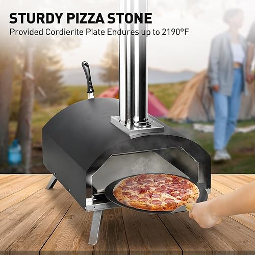 Miniatura 7 de Horno de pizza al aire libre, horno de pizza de pellets de leña de 12 pulgadas, termómetro integrado, portátil de acero inoxidable para cocinar