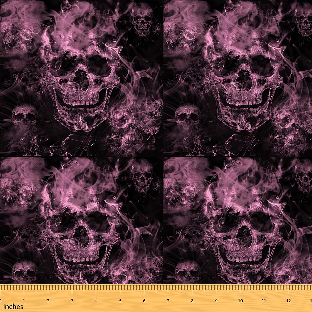 Homemissing Sugar Skull Fabric by The Yard Kids Gothic Skull Upholstery Fabric for Kids Adults Halloween Themed Waterproof Outdoor Fabric Smokey Pink Black Reupholstery Fabric 1 Yard (L92*W150cm)