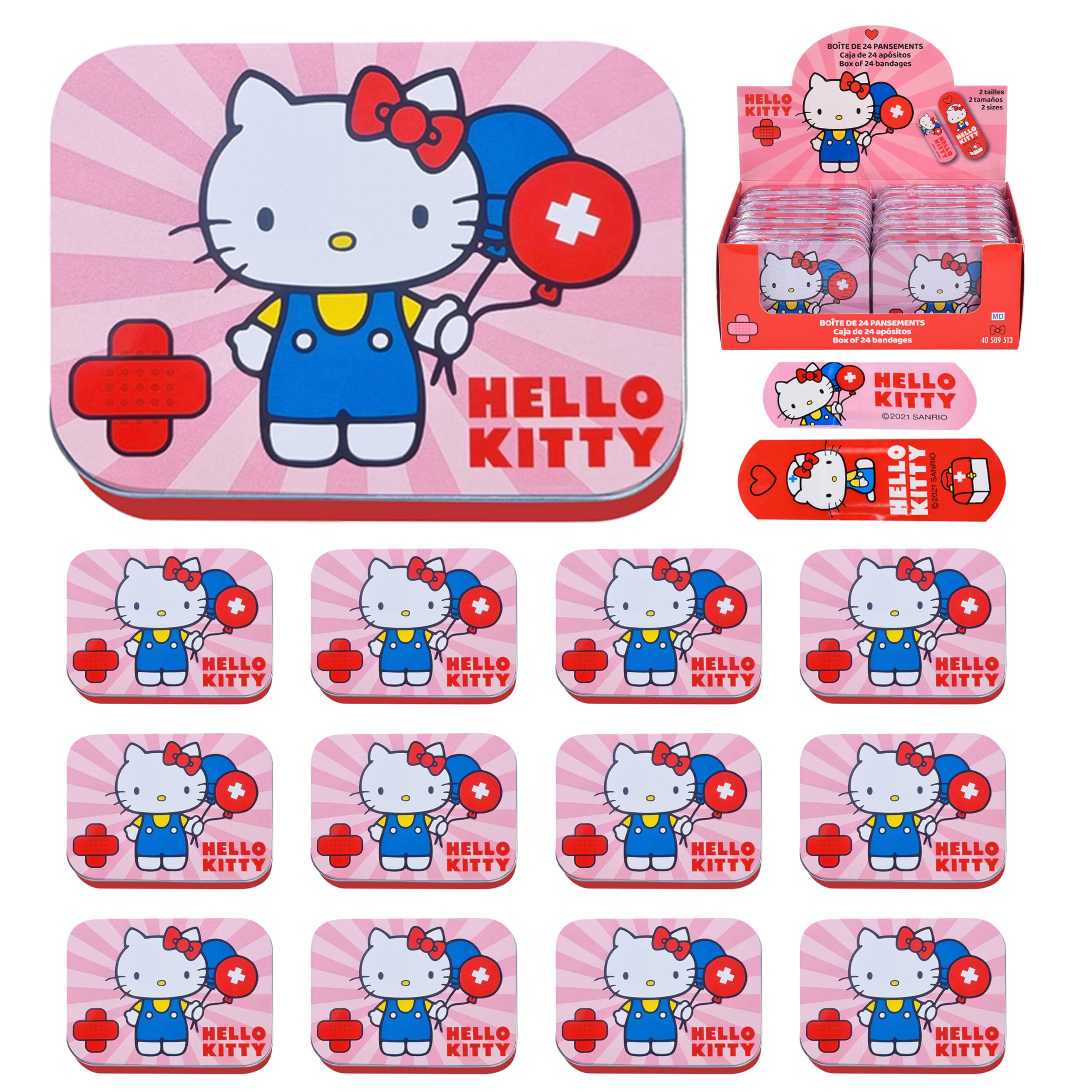 Hello Kitty różowe plastry dla dzieci, licencjonowany produkt, 12 sztuk, metalowe pudełko, 24 plastry, piękne wzornictwo, pudełko do przechowywania dla dzieci, nadają się do plecaka, torebki