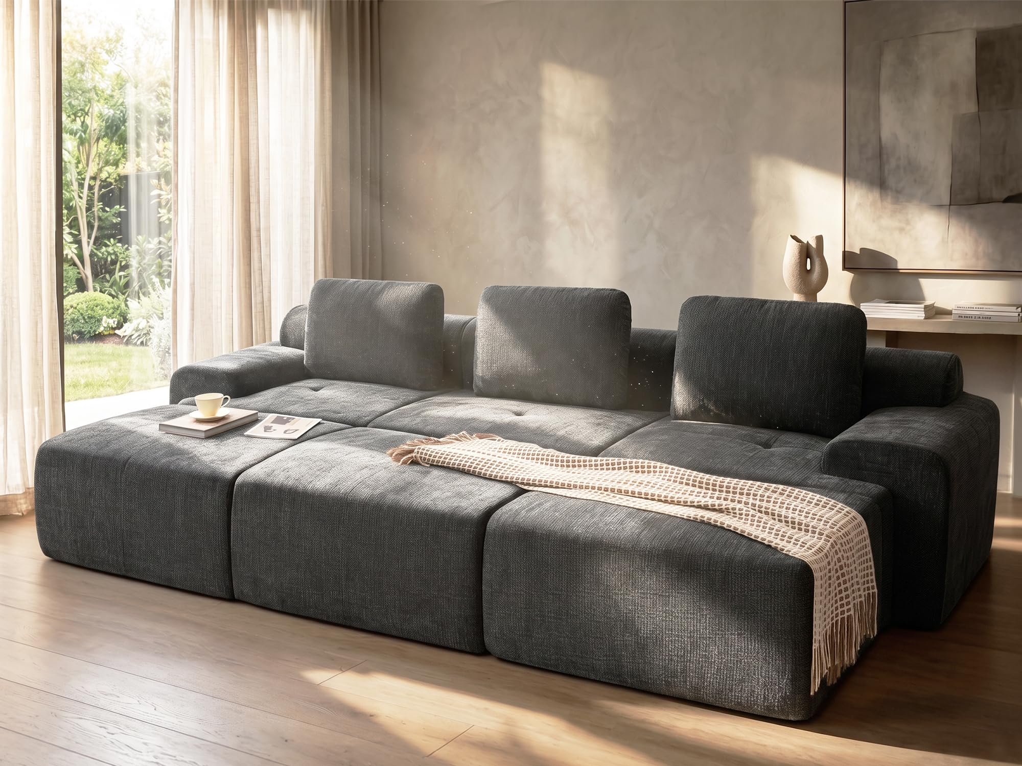 122" Oversized Boneless Couch, Comfort Cloud Sectional Couches for Living Room, Modular Sofa High Back &amp; Extra Deep Seat, No Assembly, Soft Chenille Fabric (Dark Grey, 122 inch-（3+3）)