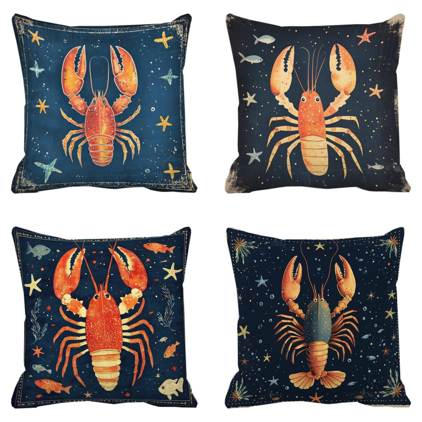 Cojines Sofa Fundas Cojines 50x50cm SúPer Suave Cojin Azul marino Langosta Juego de 4, Fundas Almohada Impermeable Exterior, Interior Y Exterior Cojin Decorativos, Para SalóN Regalos NavideñOs P-187