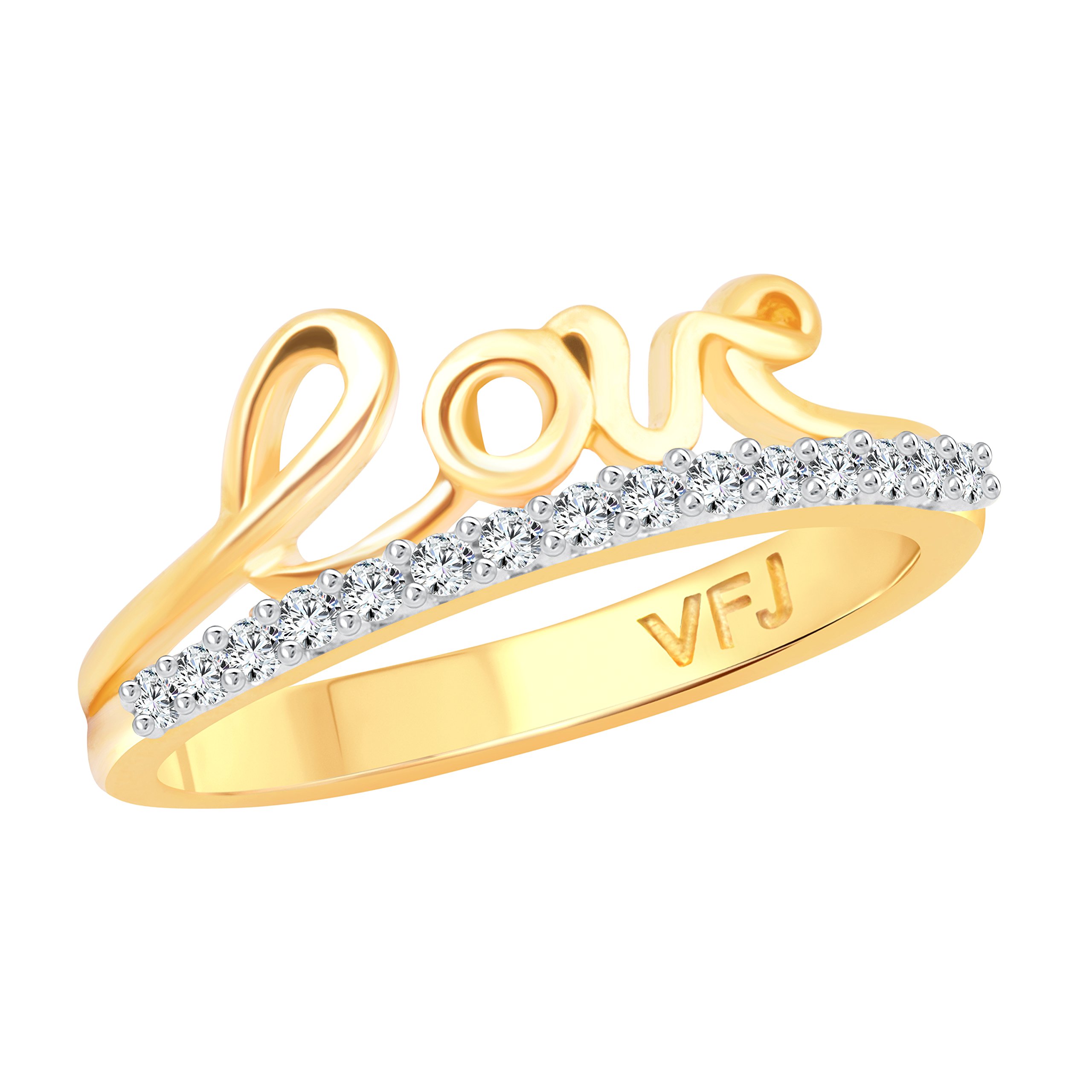 Valentine Gift Romantic Word Love CZ Gold and Rhodium Plated Alloy Ring for Women and Girls - [VFJ1268FRG]