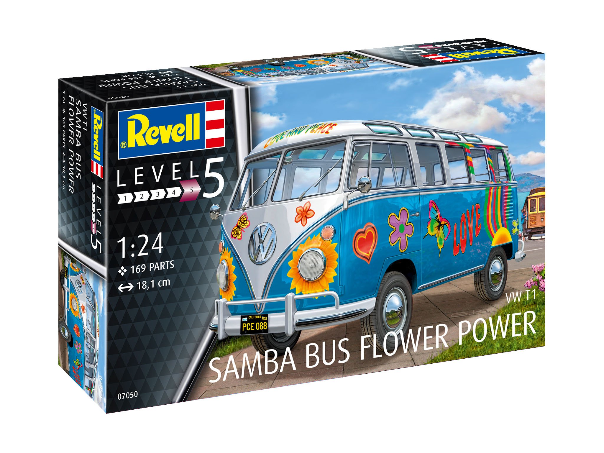 Revell 07050 – Maqueta de Auto 1: 24 – Volkswagen VW T1 Bulli Samba Bus Flower Power (Escala 1: 24, Niveles 5, orgin Algas fidelidad imitación con Muchos Detalles de
