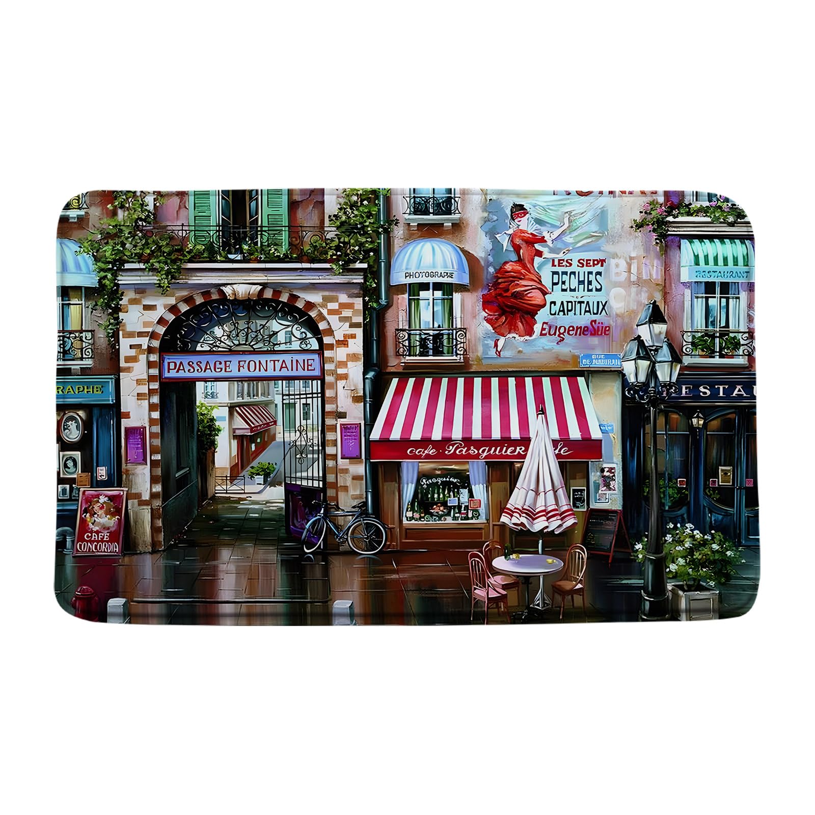 GCTNBJL Vintage Paris Bath Mat Retro Paris Cafe de Oil Painting France Street European Building French Home Office Bedroom Doormat Bathroom Toilet