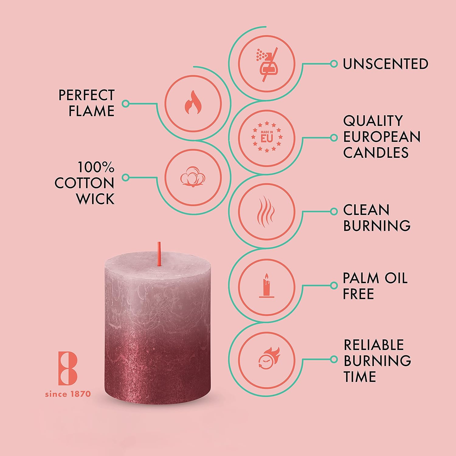 BOLSIUS 4 Pack Ash Rose/Red Sunset Rustic Metallic Pillar Candles - 2.75 X 3.25 Inches - Fine European Quality - Natural Eco-Friendly Plant-Based Wax - Unscented Dripless Smokeless 35 Hour Candles : Home & Kitchen