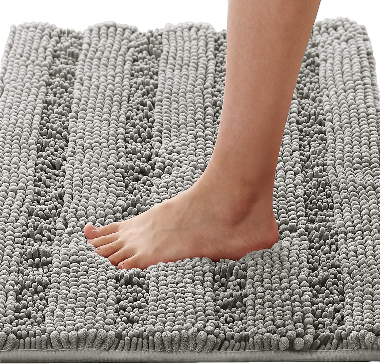 Bath Rugs for Bathroom Non Slip Bath Mats Extra Thick Chenille Striped Rug 20" x 32" Absorbent Non Skid Fluffy Soft Shaggy Washable Dry Fast Plush Mat for Indoor, Bath Room, Tub - Dove: Home & Kitchen