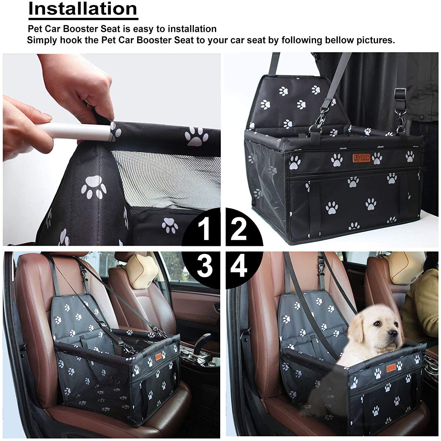 BYGD Siège d'appoint pour Chien avec Tige de Support de nivellement, siège d'auto pour Chien adapté aux Animaux de Petite et Moyenne Taille.