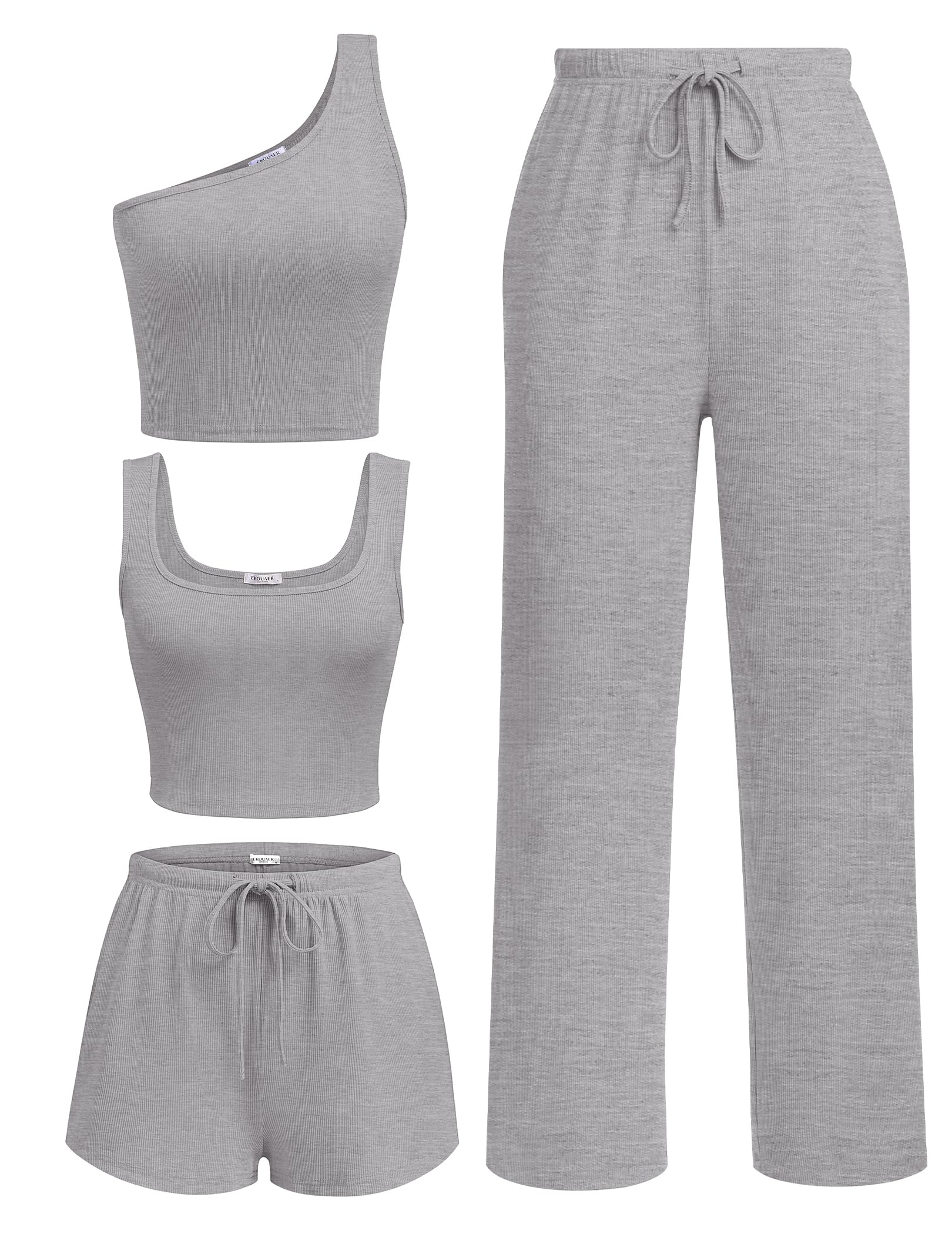 Ekouaer 4 Piece Sets for Women Casual Lounge Sets Summer Vacation Outfits