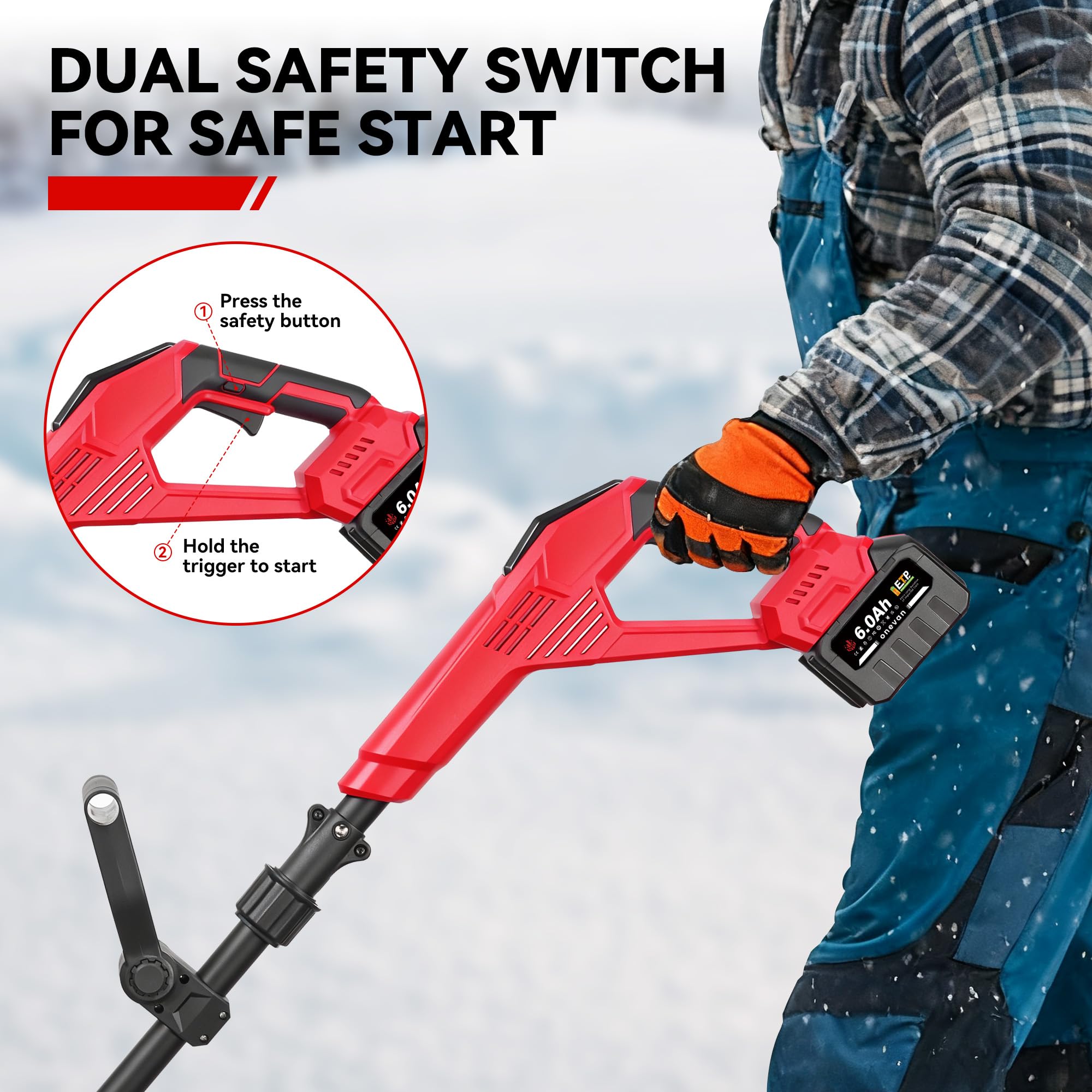 ONEVAN Déneigeuse Électrique sur Batterie 30cm 2x 6.0Ah Moteur Brushless Portée 6m Démontable 3 Parties