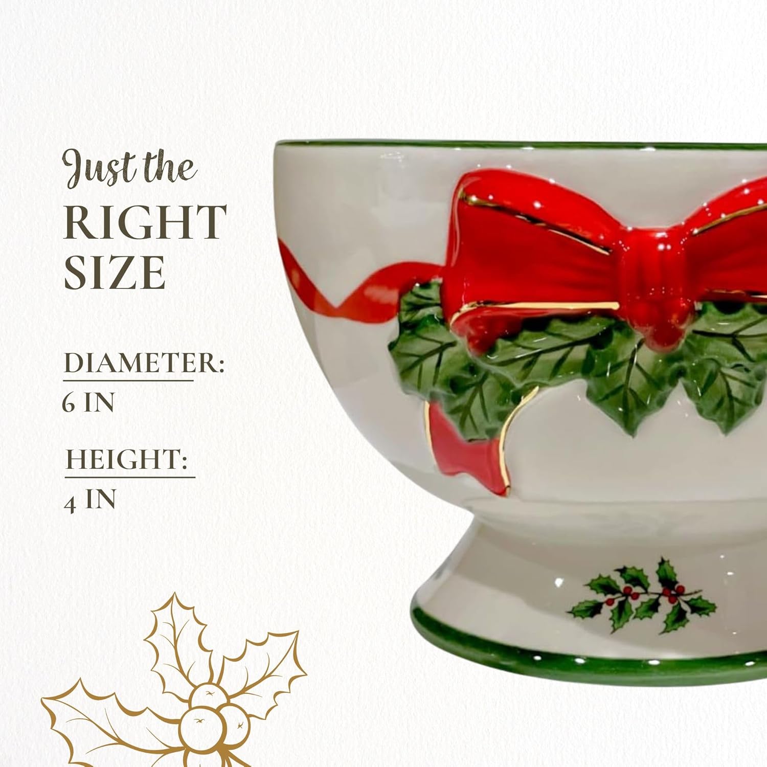 Spode Christmas Tree 6-Inch Ribbon Nut Bowl - Decorative Serving Bowl for Candies, Nuts, Desserts - Ideal for Holiday Entertaining & Festive Table Decor - Earthenware with Iconic Christmas Tree Design
