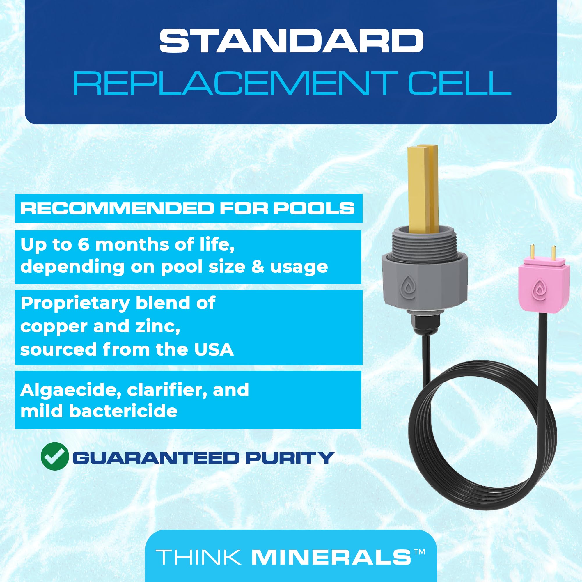 ClearBlue Standard-Ersatzelektroden für Mineralzellen, Teil CBI-Cell-PCZ | Original-Herstellerteil; kompatibel mit Pool-, Whirlpool- und Schwimm-Spa-ClearBlue-Ionisator-Systemen