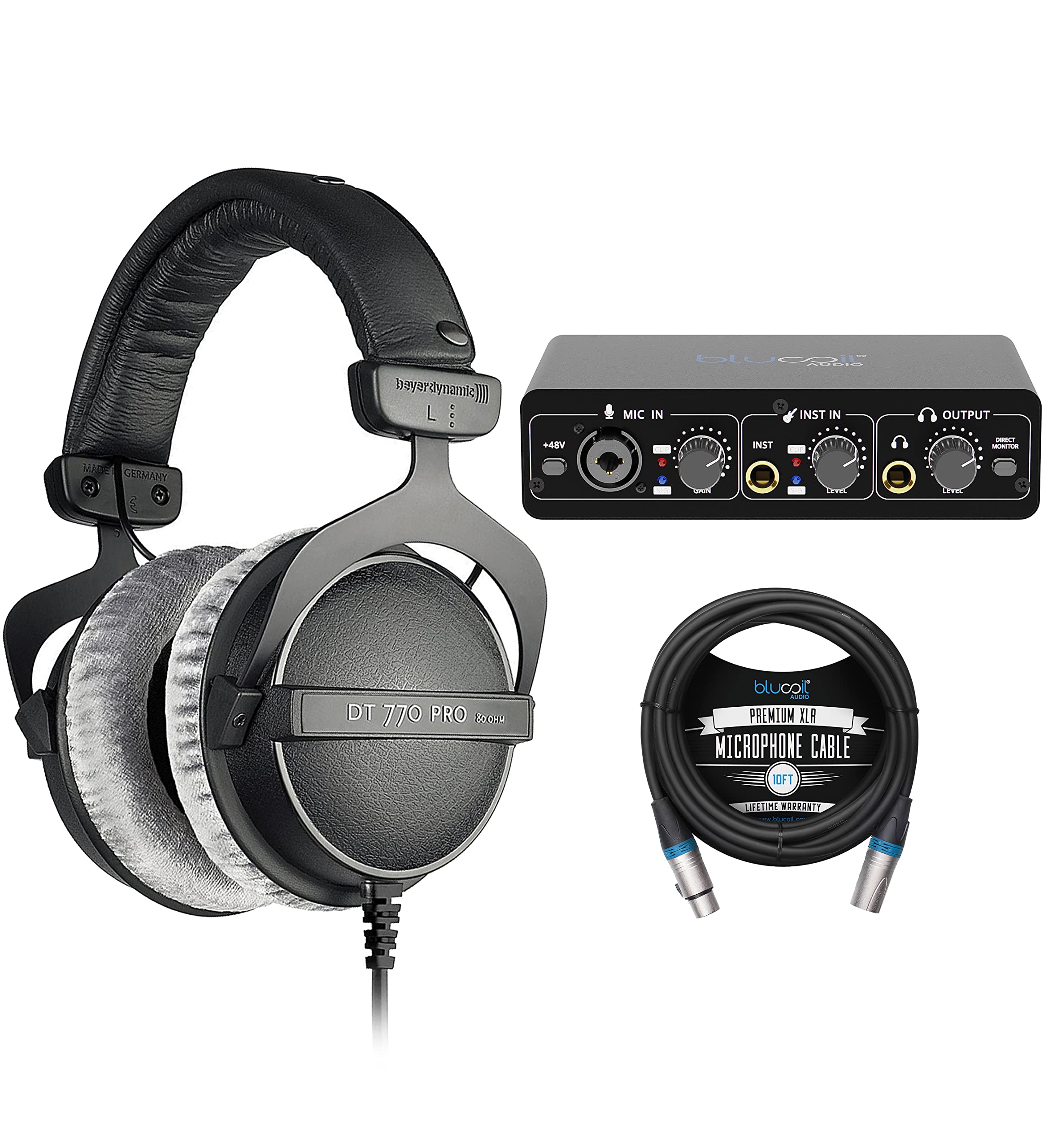 Beyerdynamics DT 770 PRO 80 Ohm Over-Ear Studio Headphones in Gray, Enclosed Design, Wired Bundle wi