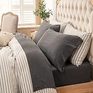 PURE ERA Jersey Knit 4pc Bed Sheet Set 100% T-Shirt Heather Cotton Super Soft Comfy Breathable Fits Mattress Up to 20" Extra Deep Pocket (Charcoal Dark Grey, Cal King)