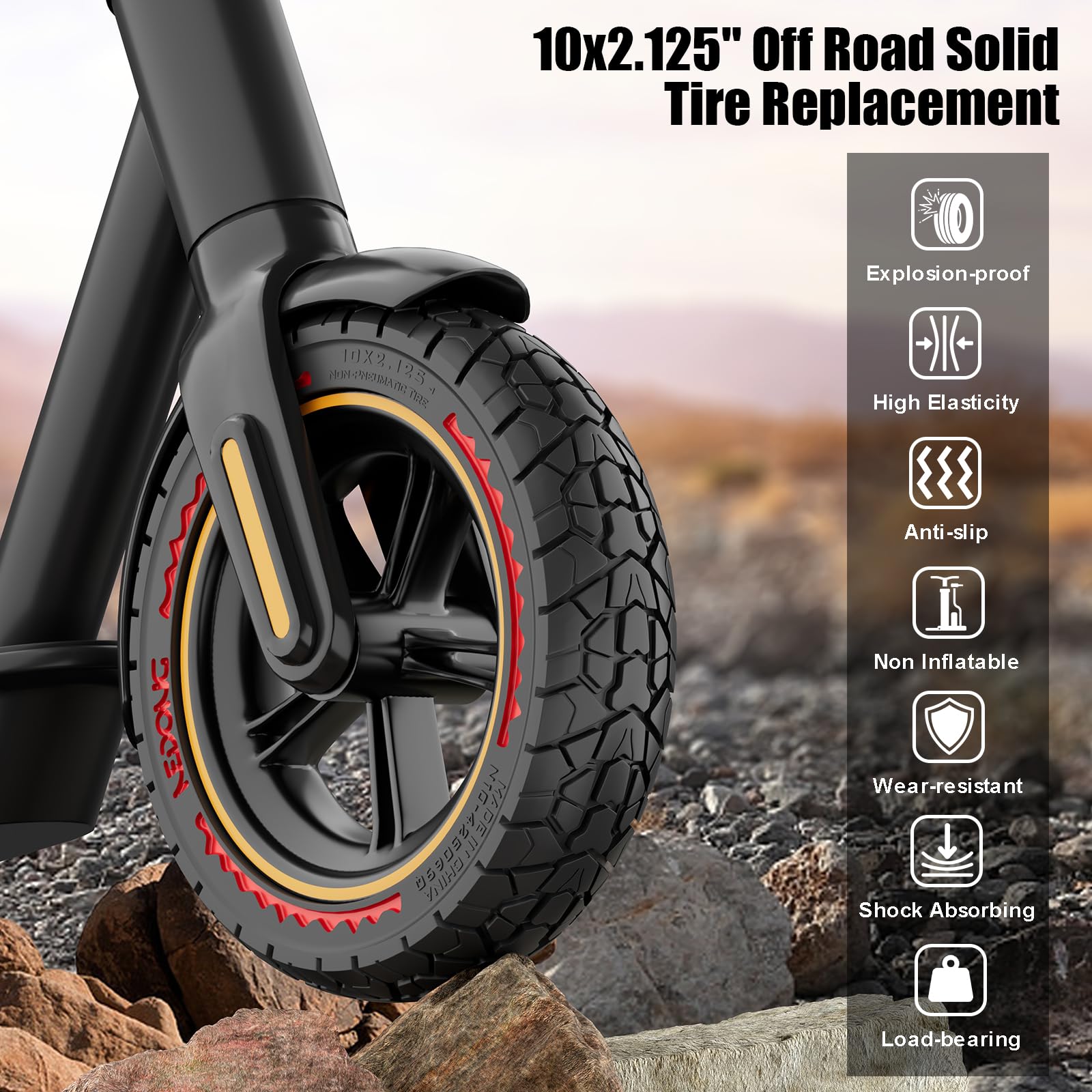 OUXI 10X2.125 Off Road pneumatico per scooter elettrico Ninebot F20/F30/F40/F65, 10 pollici anteriore/posteriore pneumatici in gomma piena Tubeless e-scooter pneumatici(rosso 2pcs)